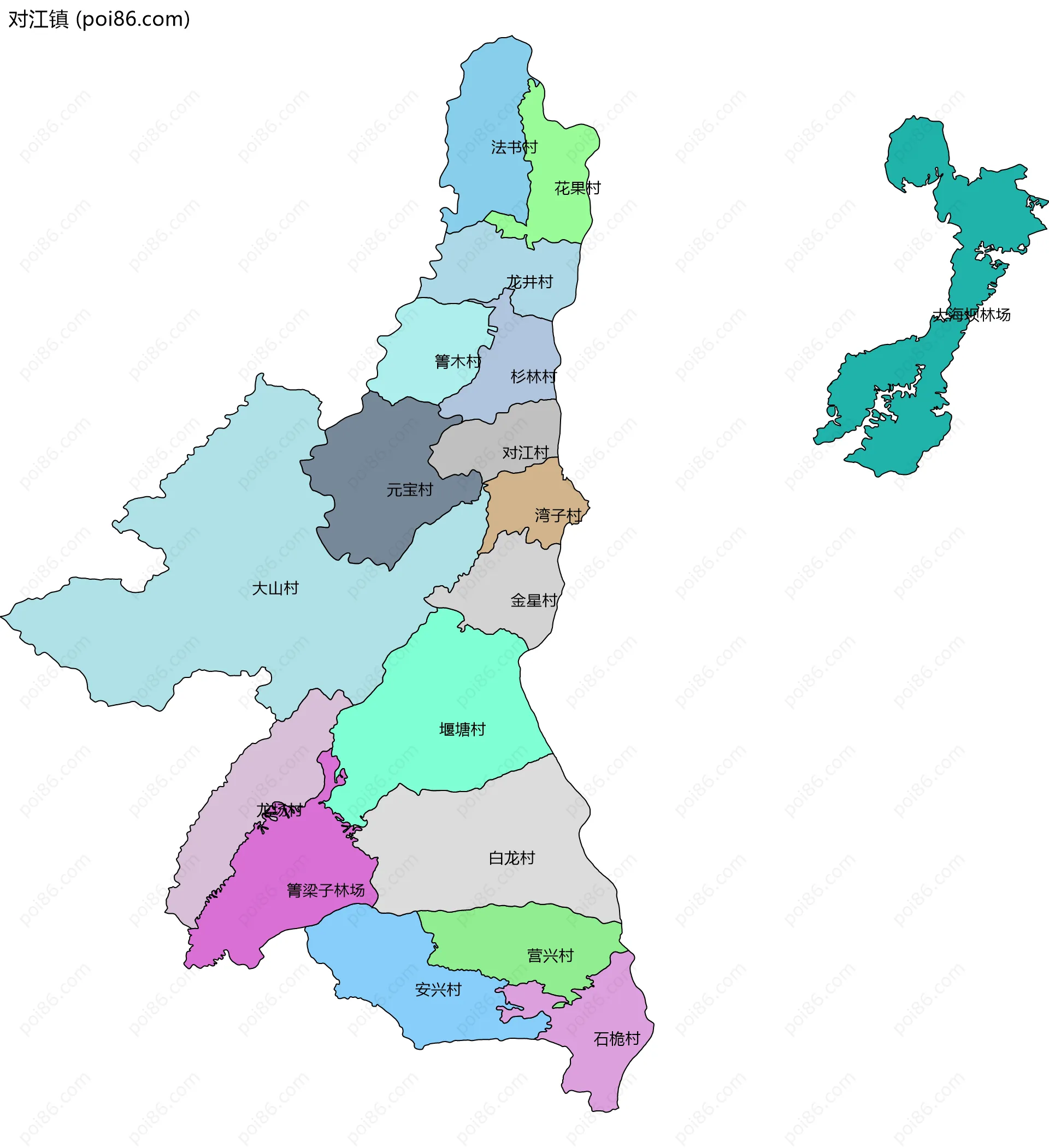 对江镇边界地图(五级行政区划)