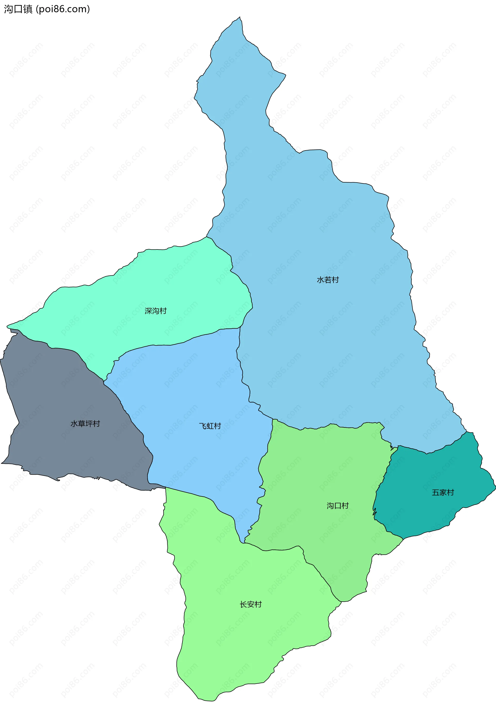 沟口镇边界地图(五级行政区划)