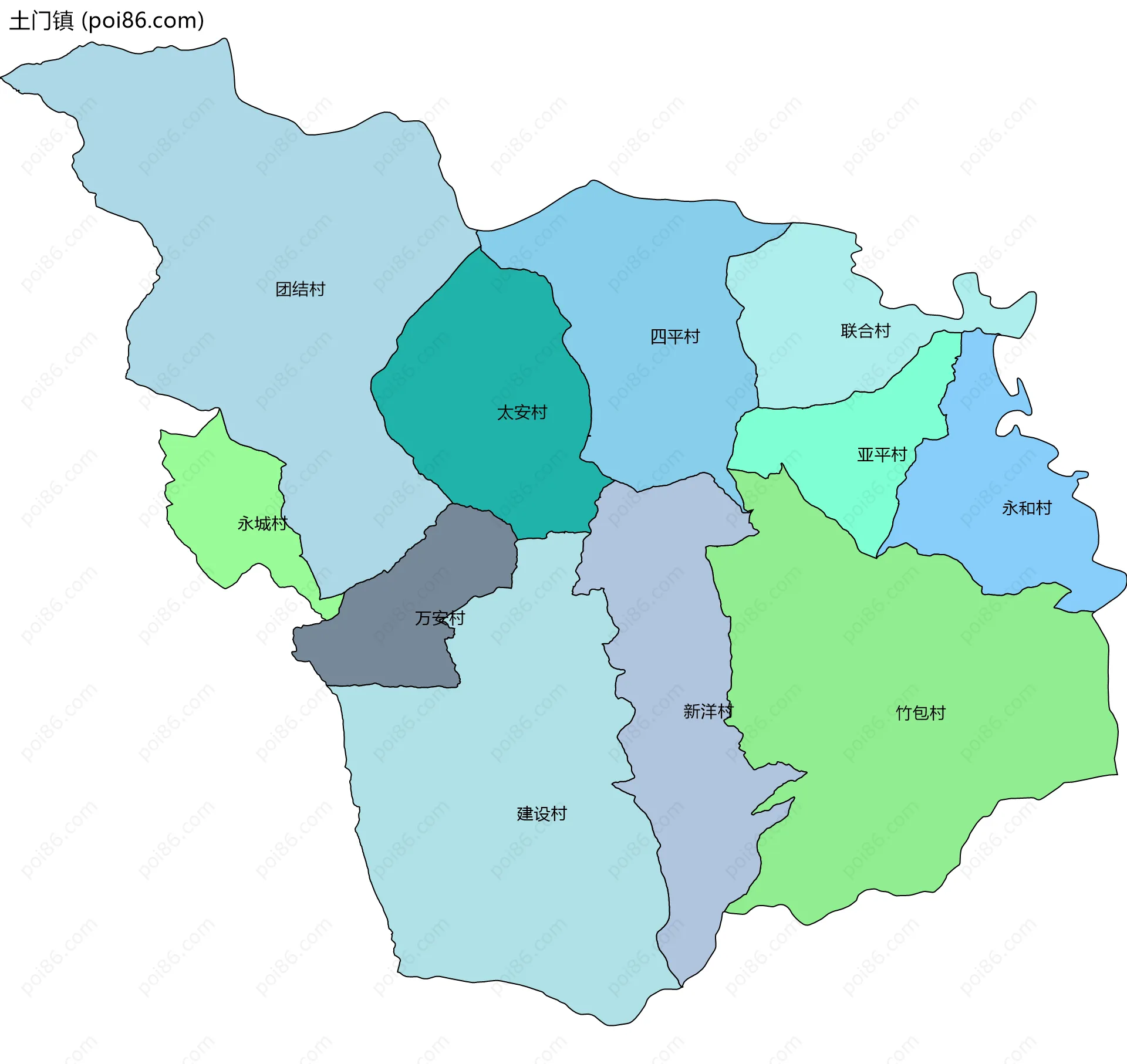 土门镇边界地图(五级行政区划)