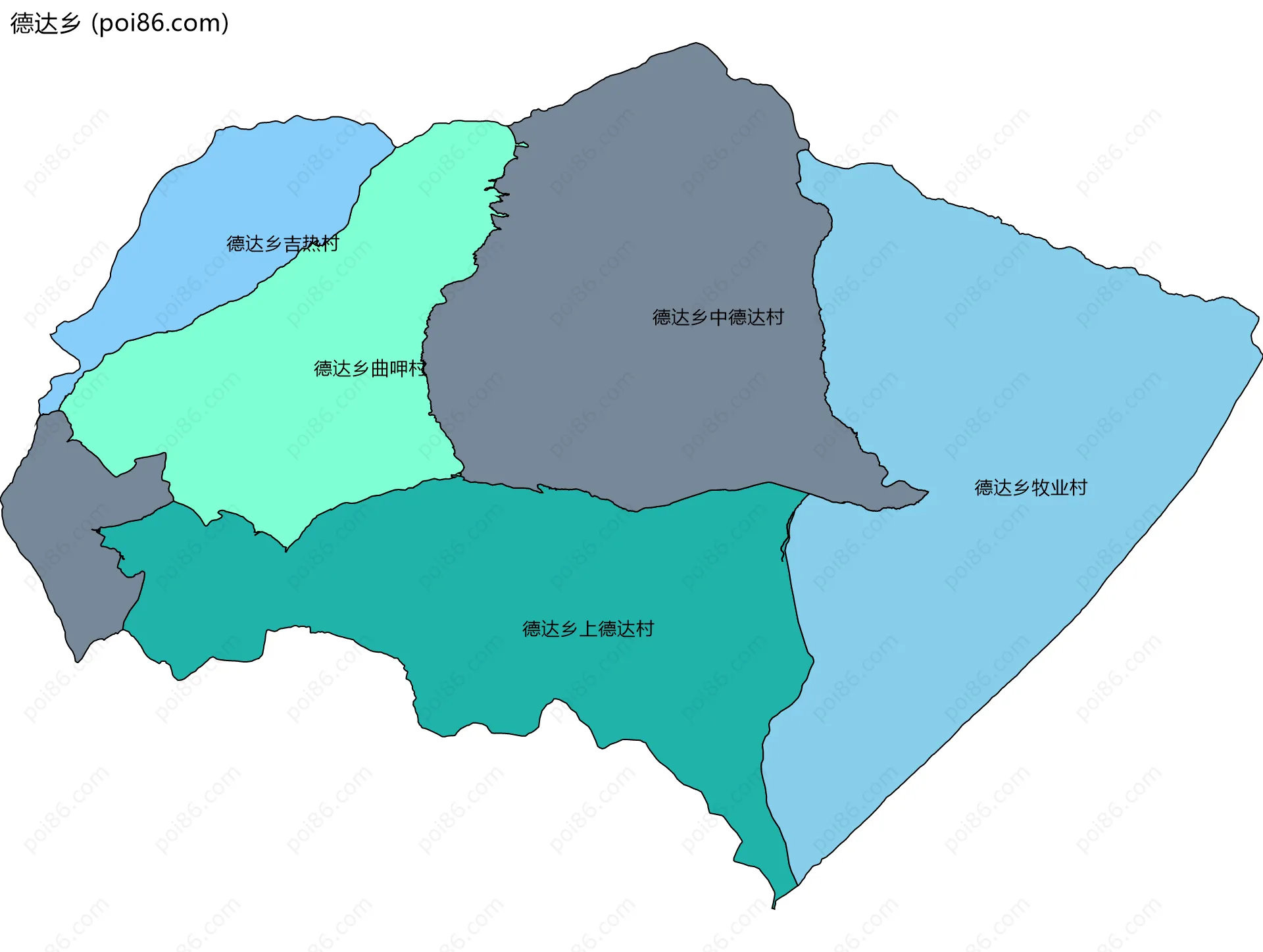 德达乡边界地图(五级行政区划)