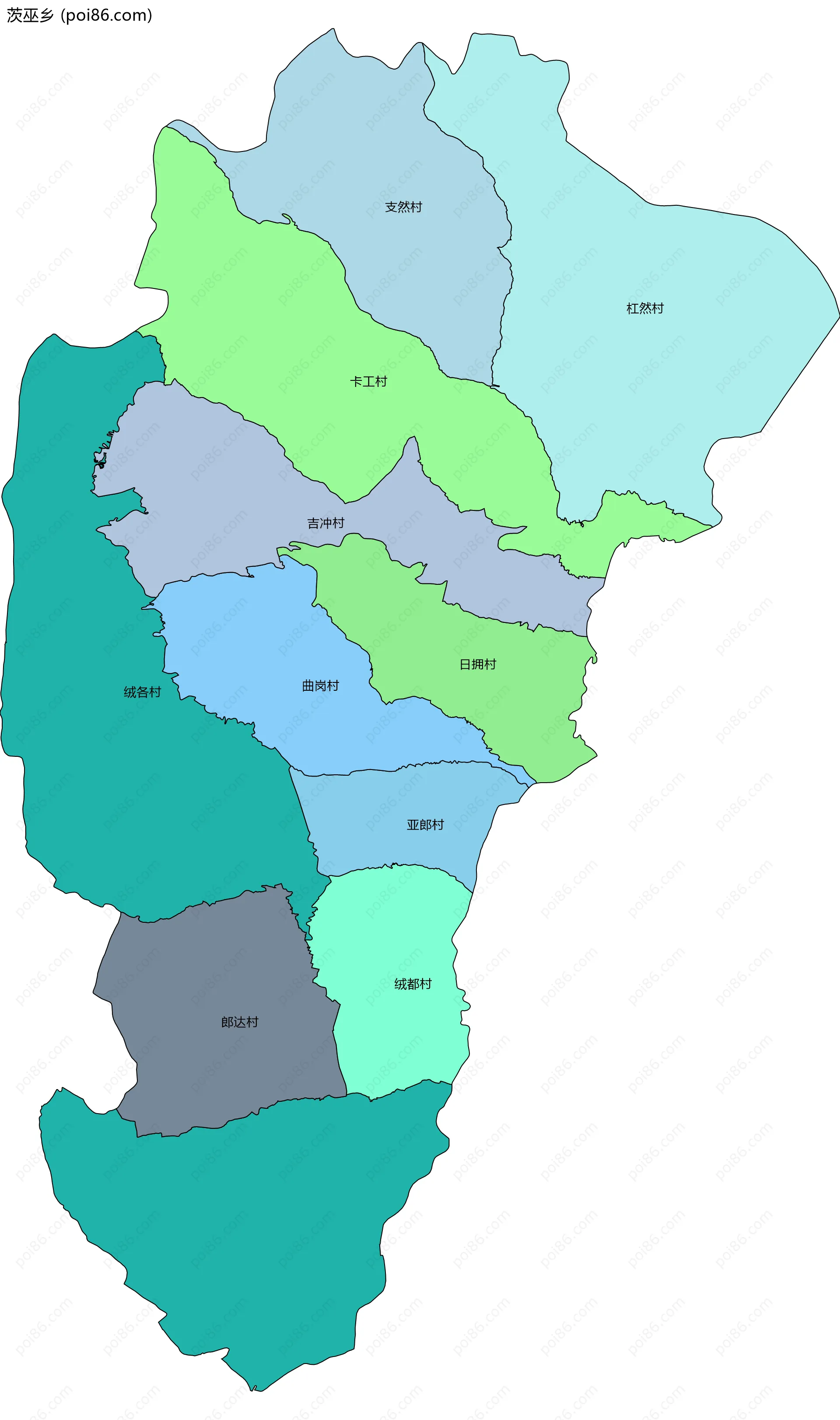 茨巫乡边界地图(五级行政区划)