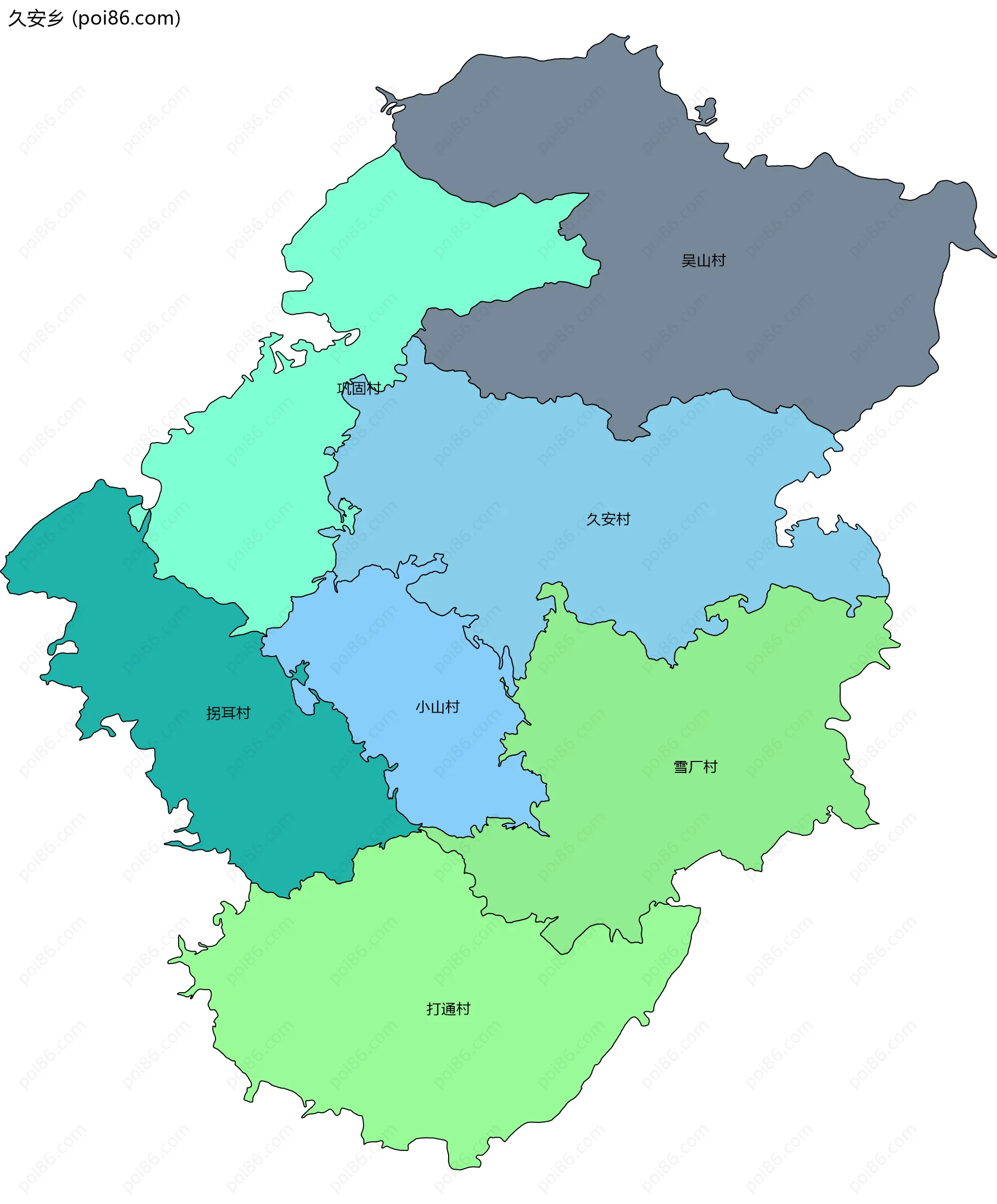 久安乡边界地图(五级行政区划)