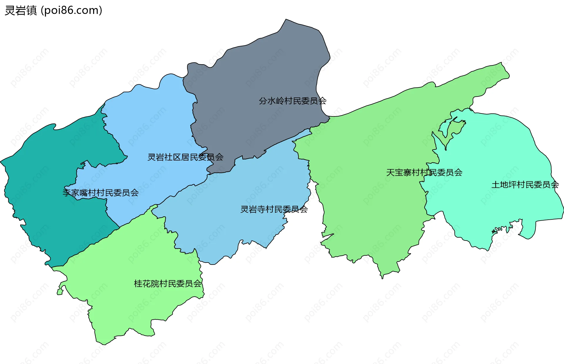 灵岩镇边界地图(五级行政区划)