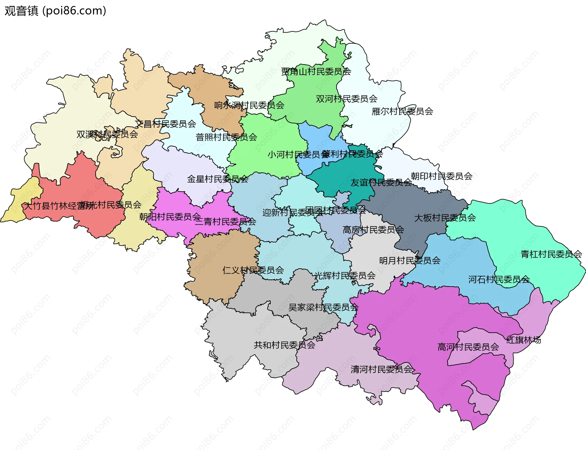 观音镇边界地图(五级行政区划)