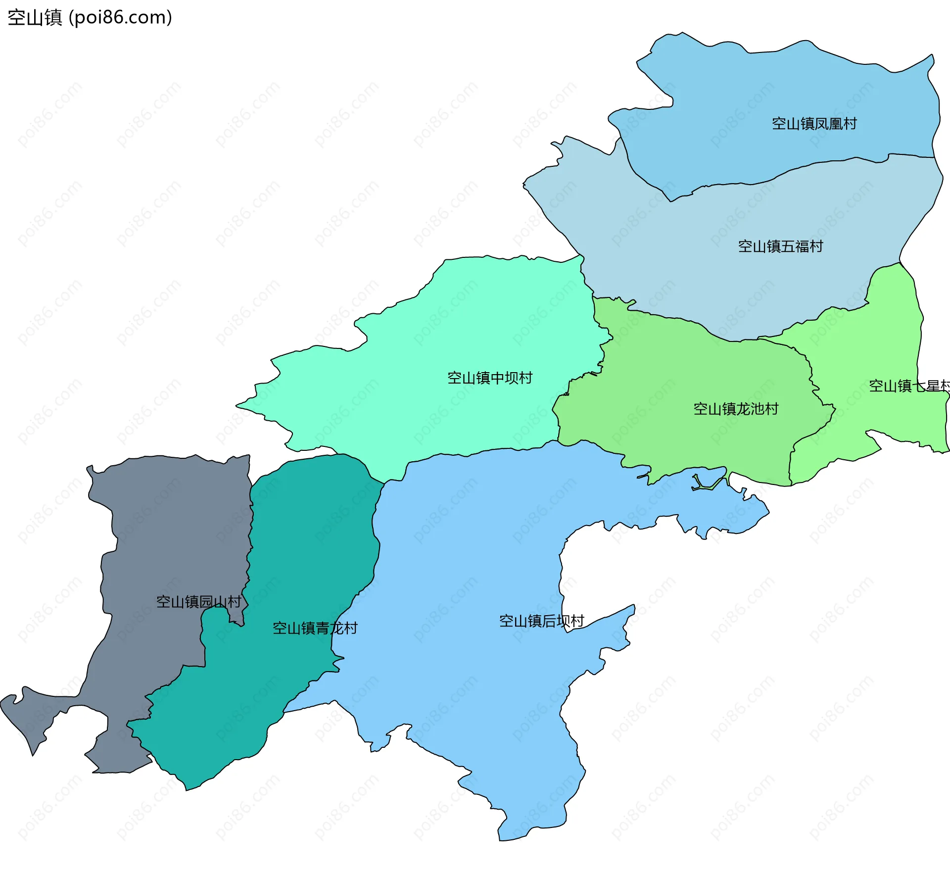 空山镇边界地图(五级行政区划)