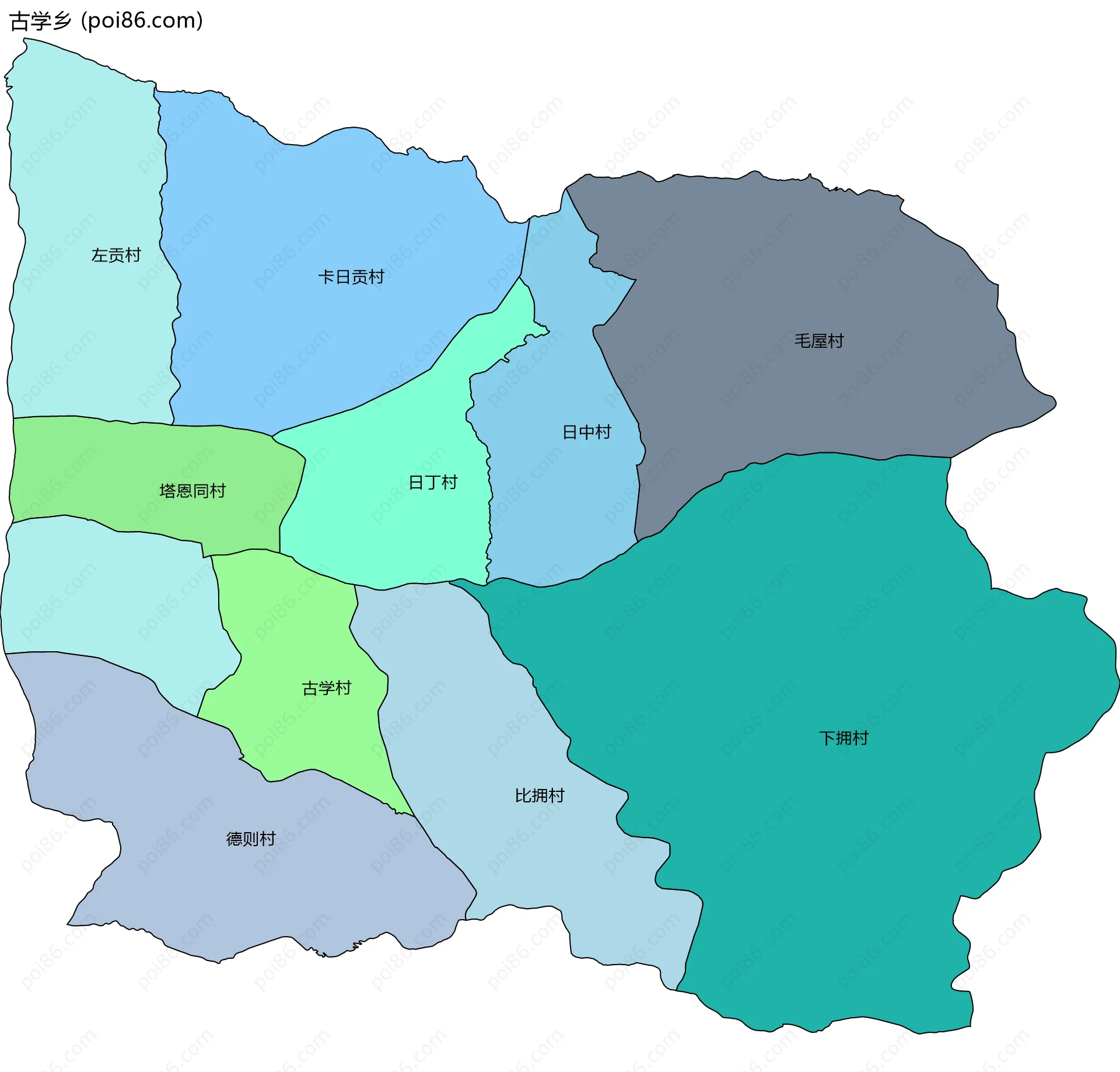 古学乡边界地图(五级行政区划)