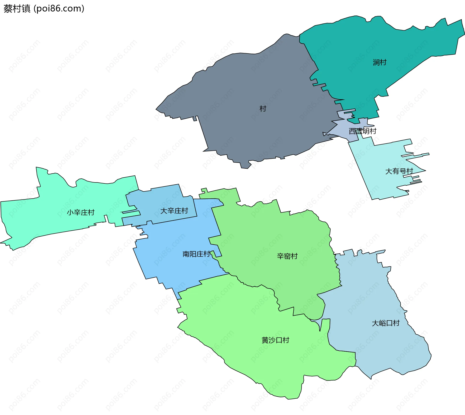 蔡村镇边界地图(五级行政区划)