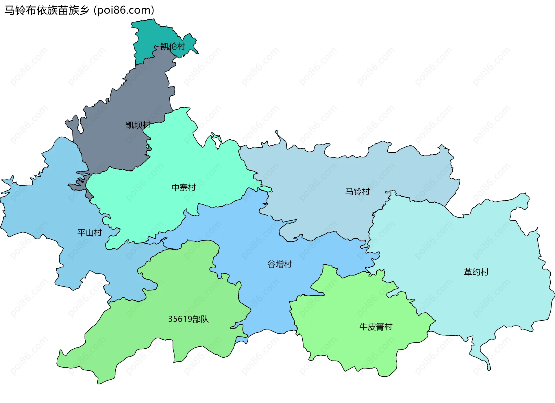 马铃布依族苗族乡边界地图(五级行政区划)