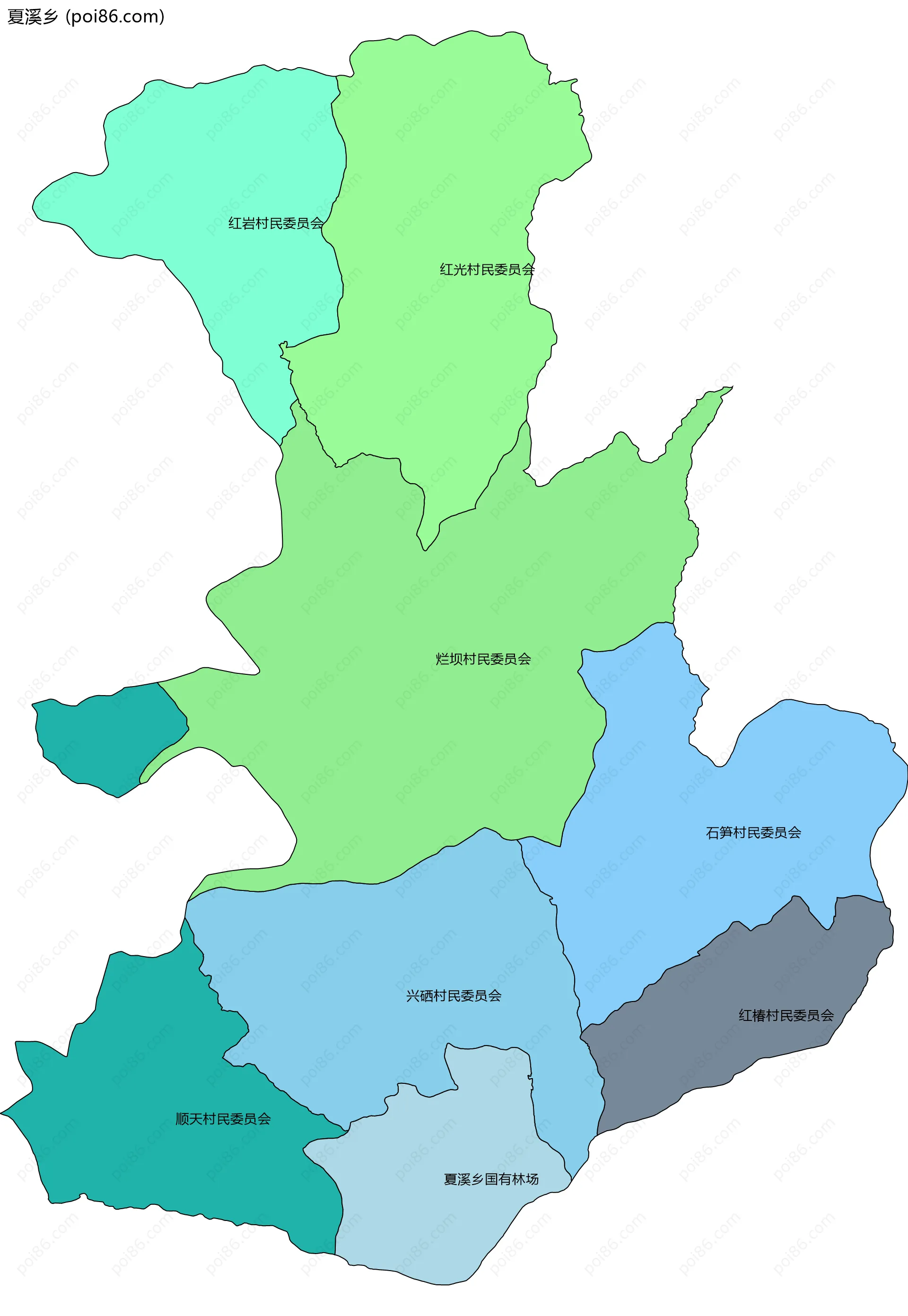 夏溪乡边界地图(五级行政区划)