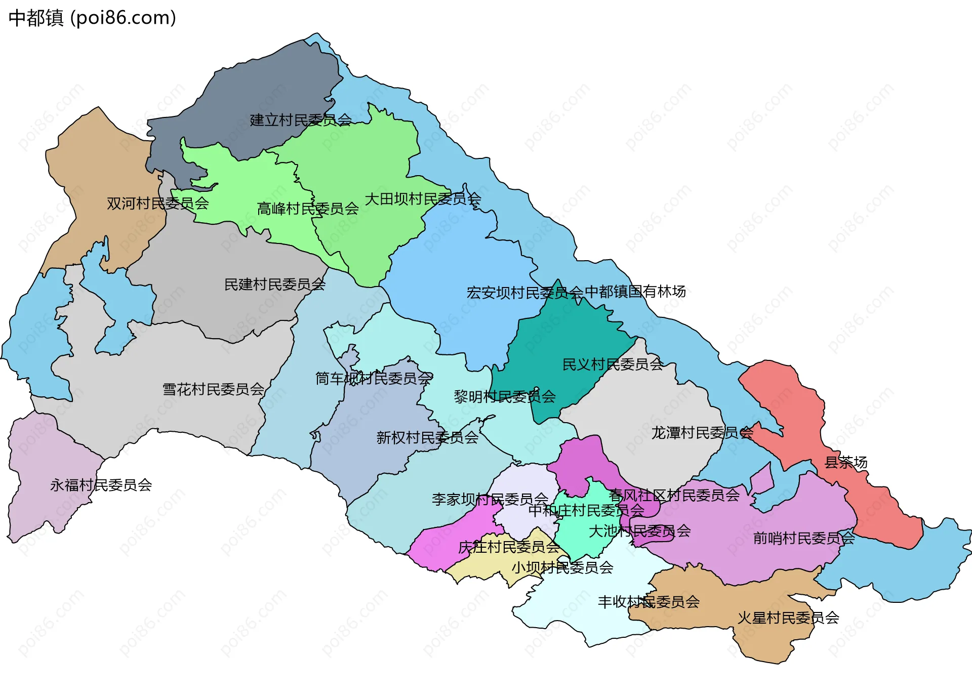 中都镇边界地图(五级行政区划)