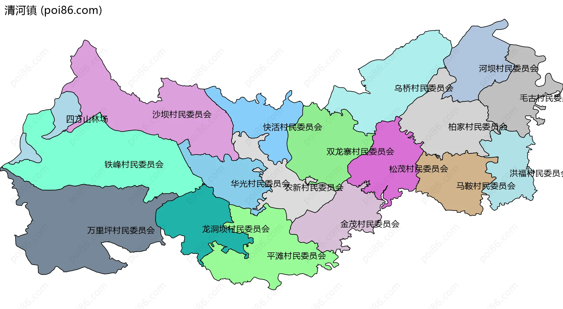 清河镇边界地图(五级行政区划)