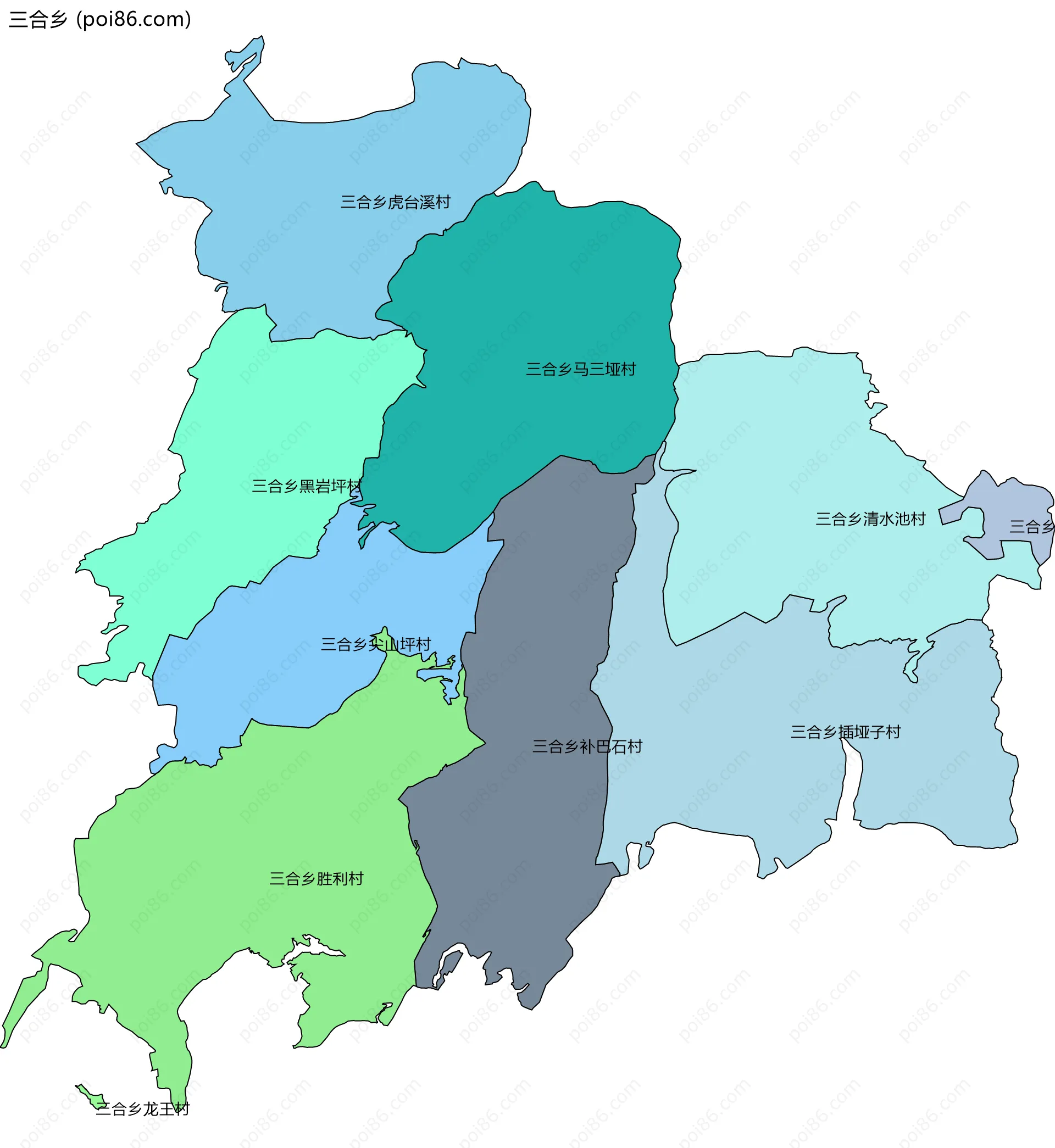 三合乡边界地图(五级行政区划)