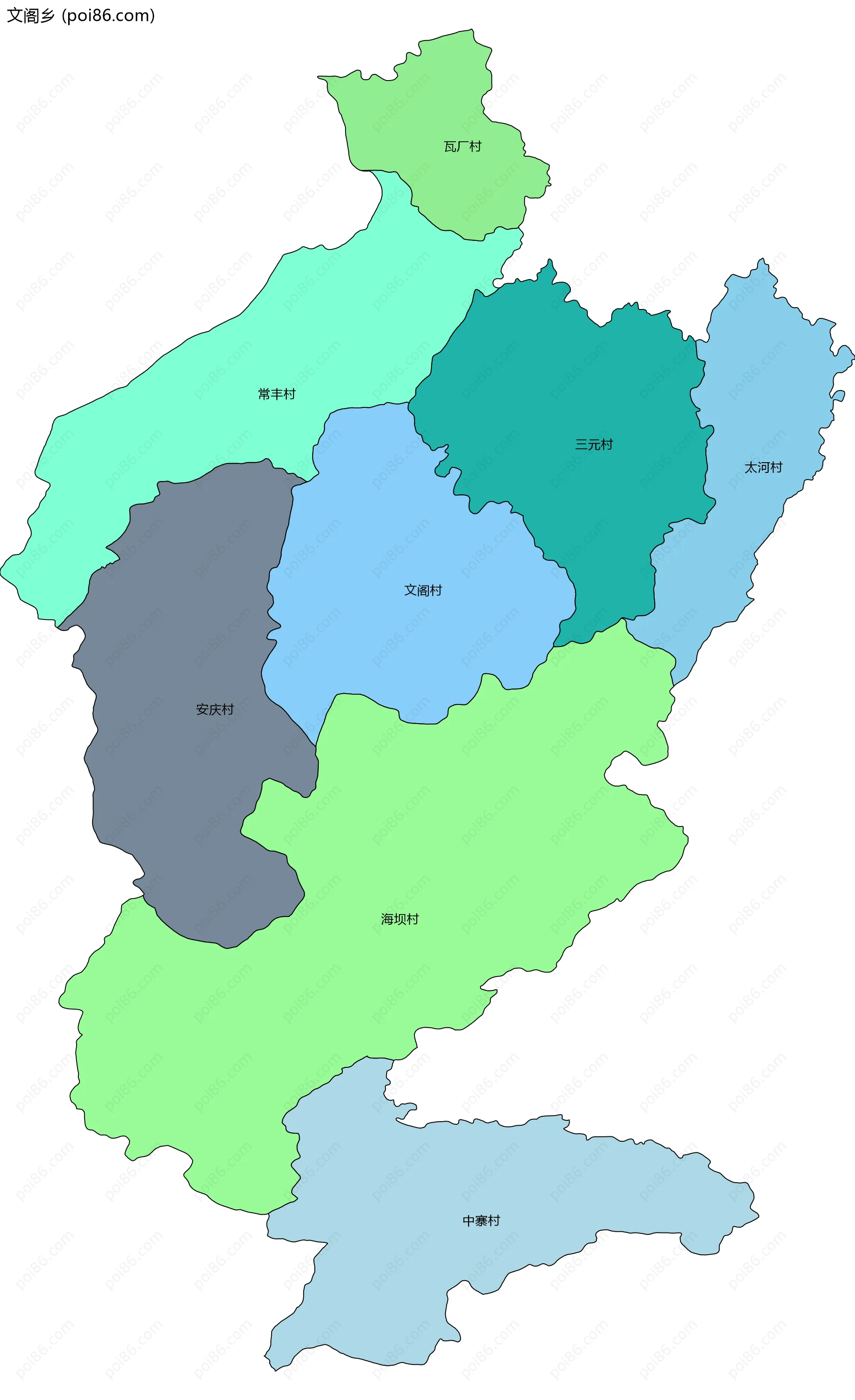 文阁乡边界地图(五级行政区划)