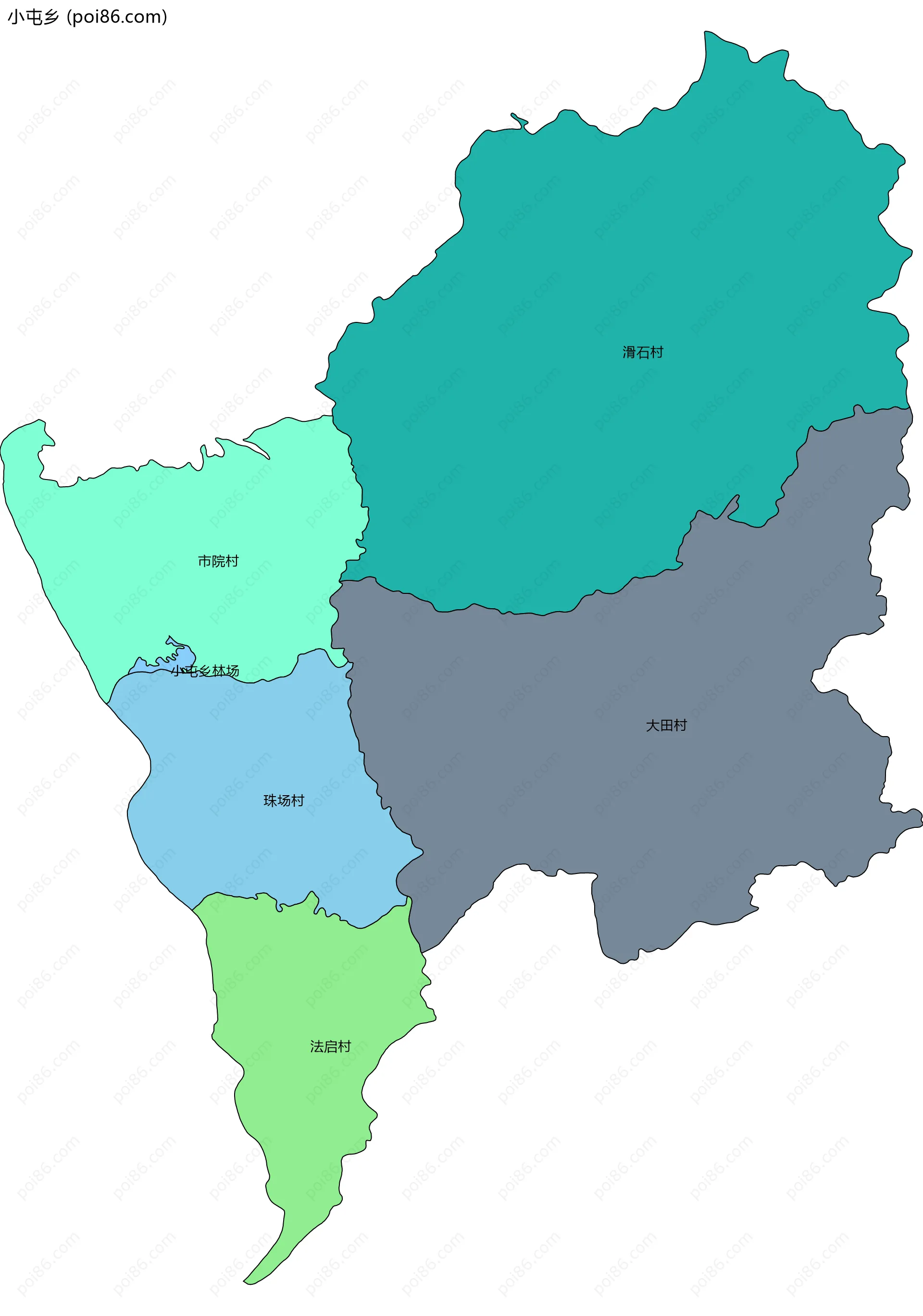 小屯乡边界地图(五级行政区划)