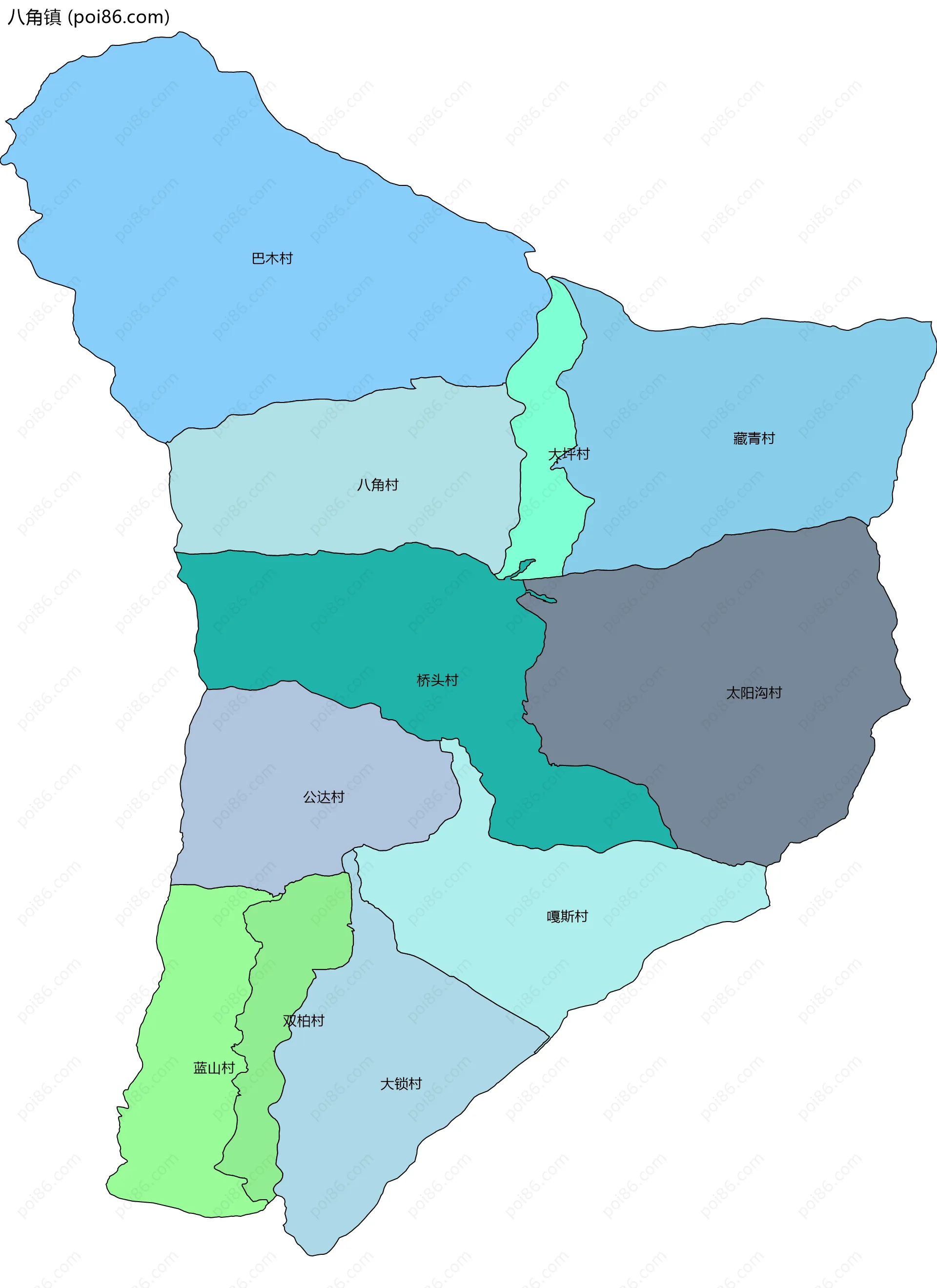 八角镇边界地图(五级行政区划)