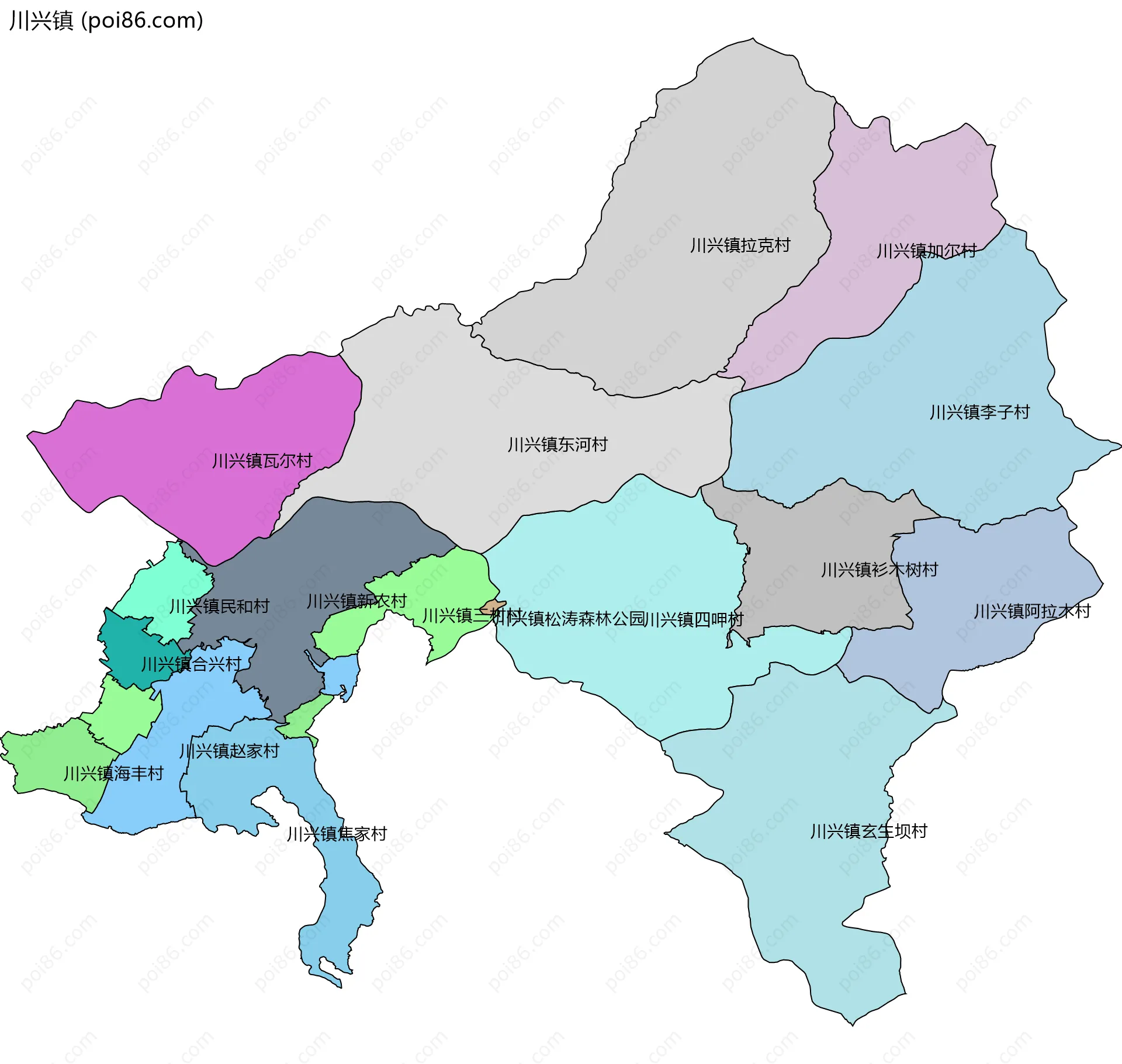 川兴镇边界地图(五级行政区划)