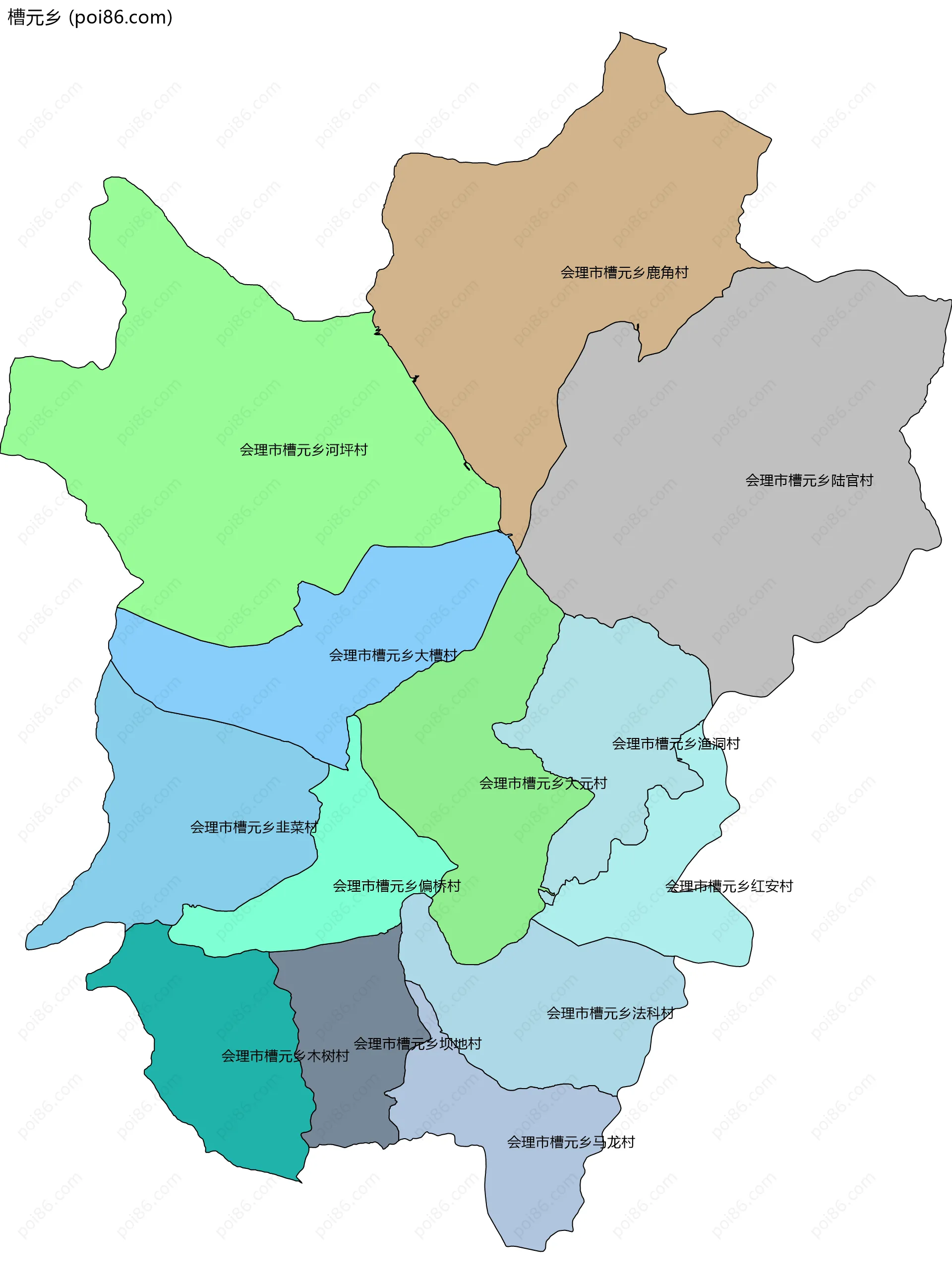 槽元乡边界地图(五级行政区划)