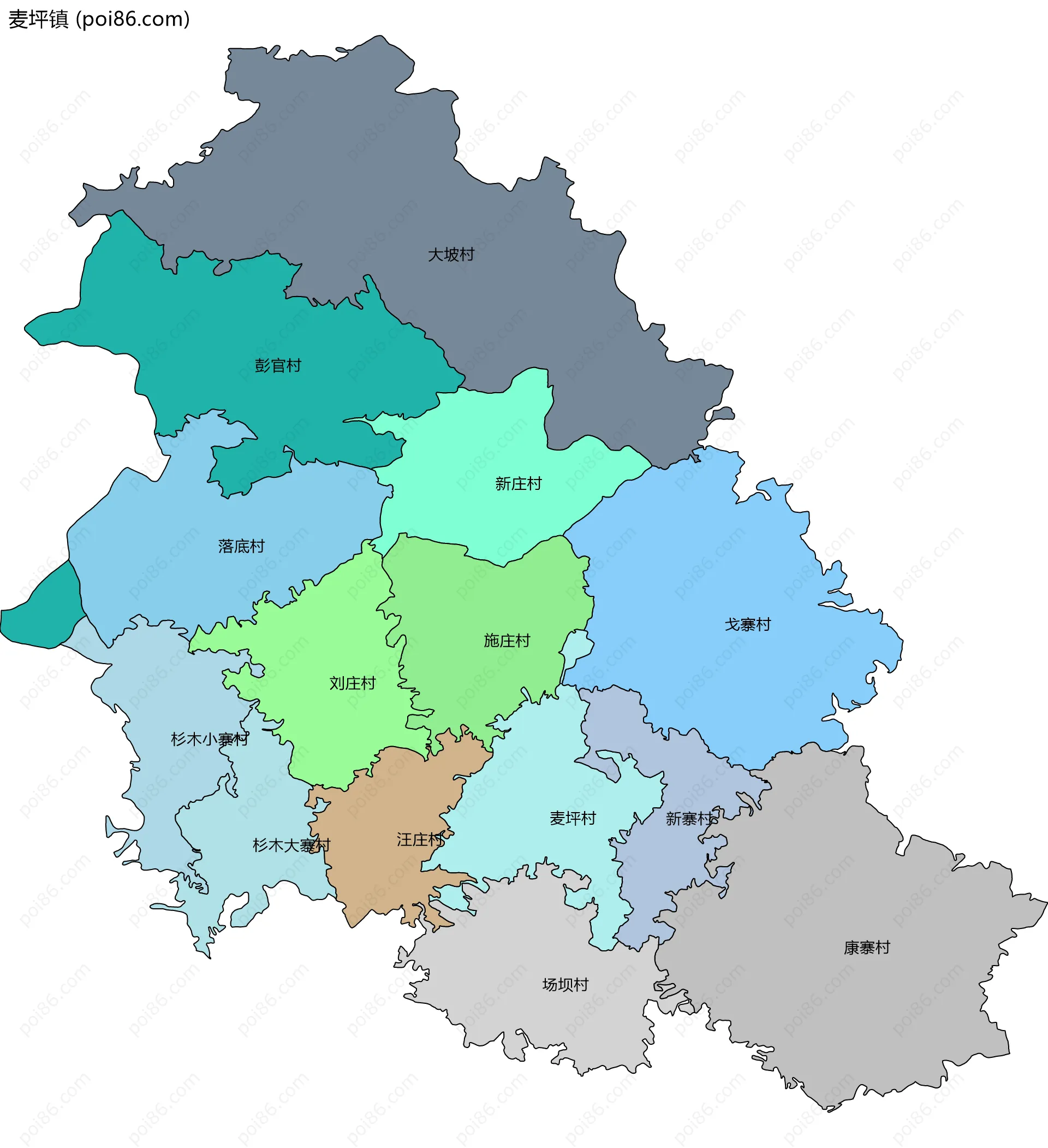麦坪镇边界地图(五级行政区划)