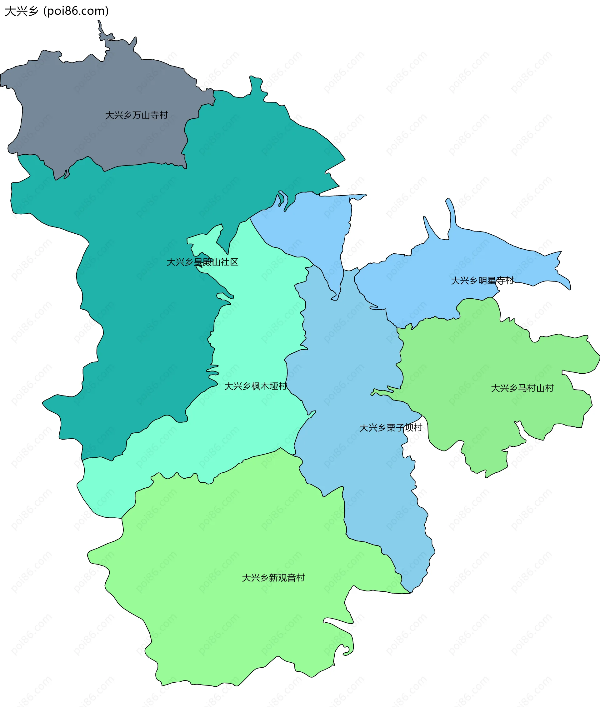 大兴乡边界地图(五级行政区划)