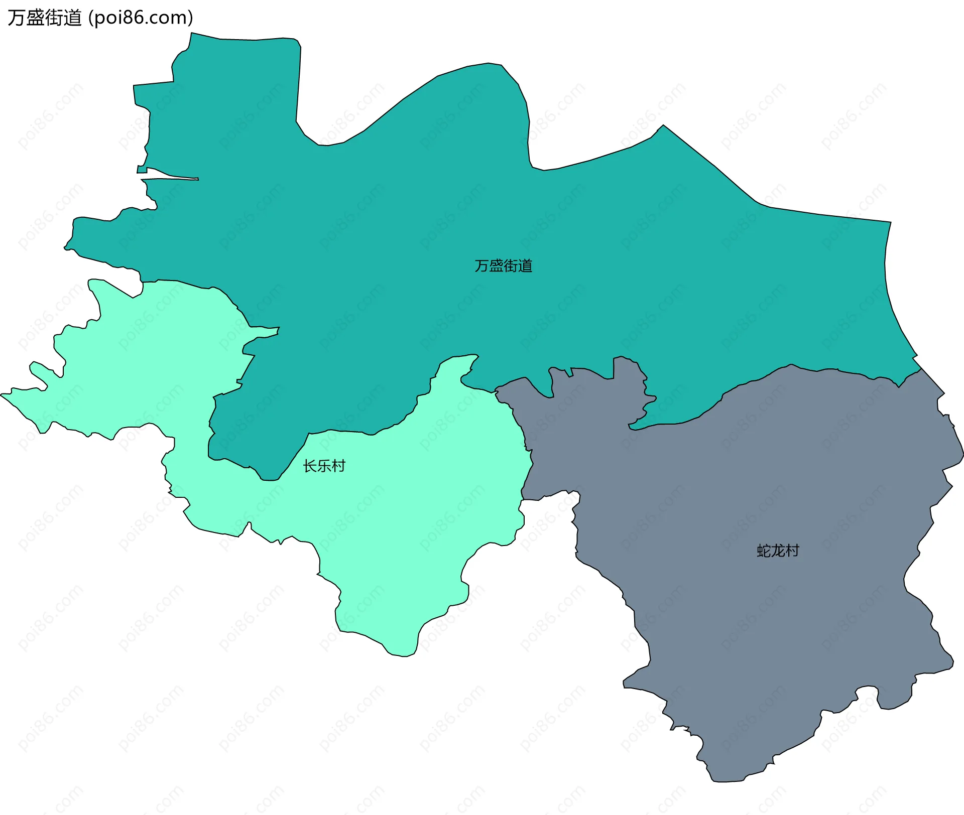 万盛街道边界地图(五级行政区划)