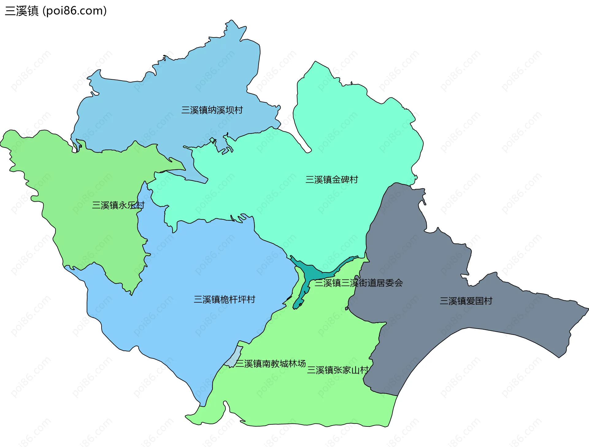 三溪镇边界地图(五级行政区划)