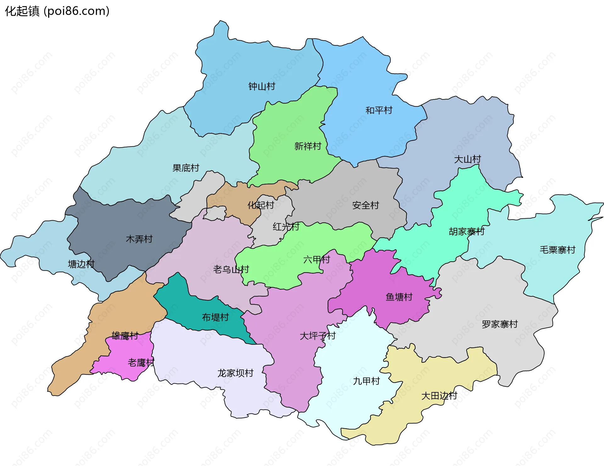 化起镇边界地图(五级行政区划)