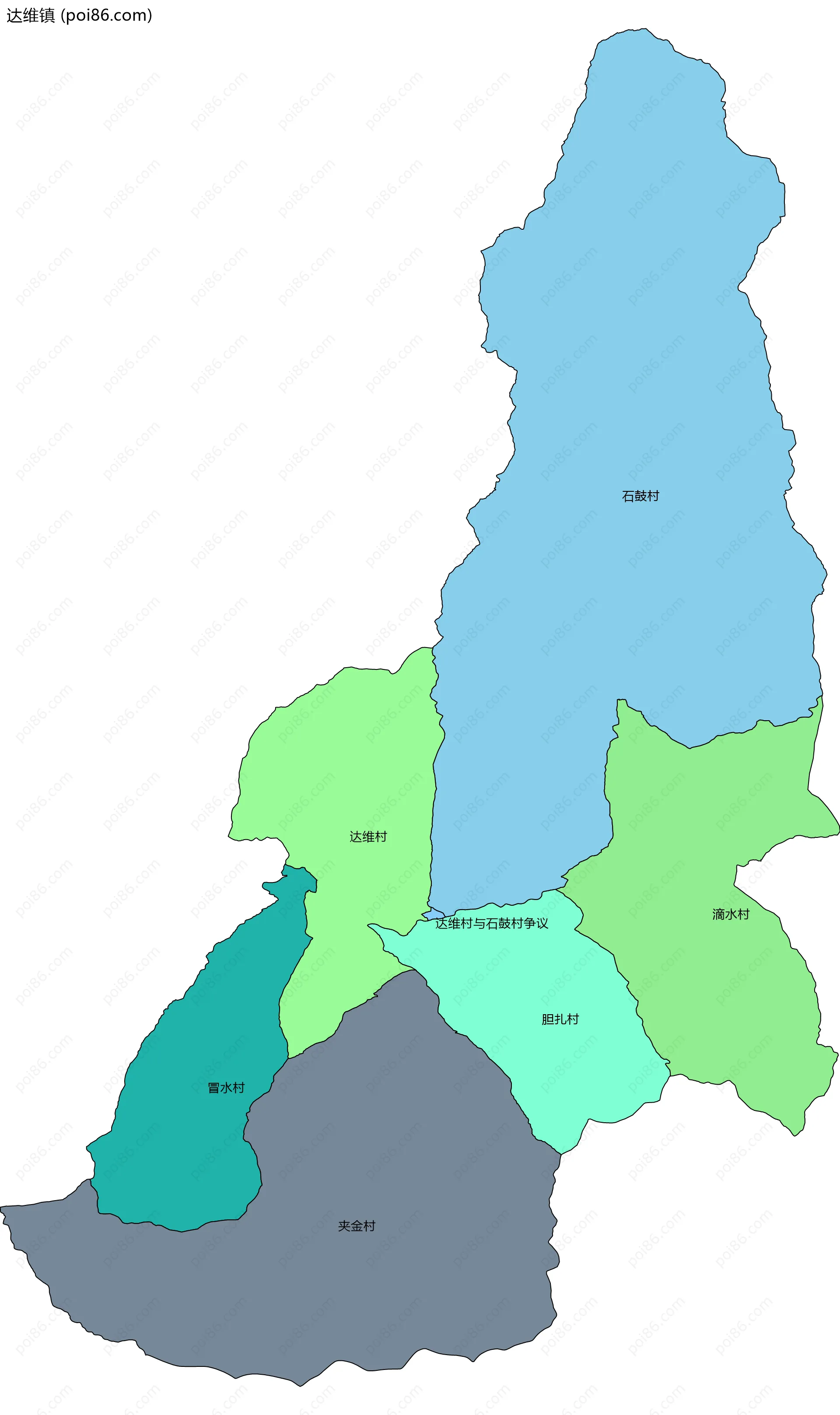 达维镇边界地图(五级行政区划)