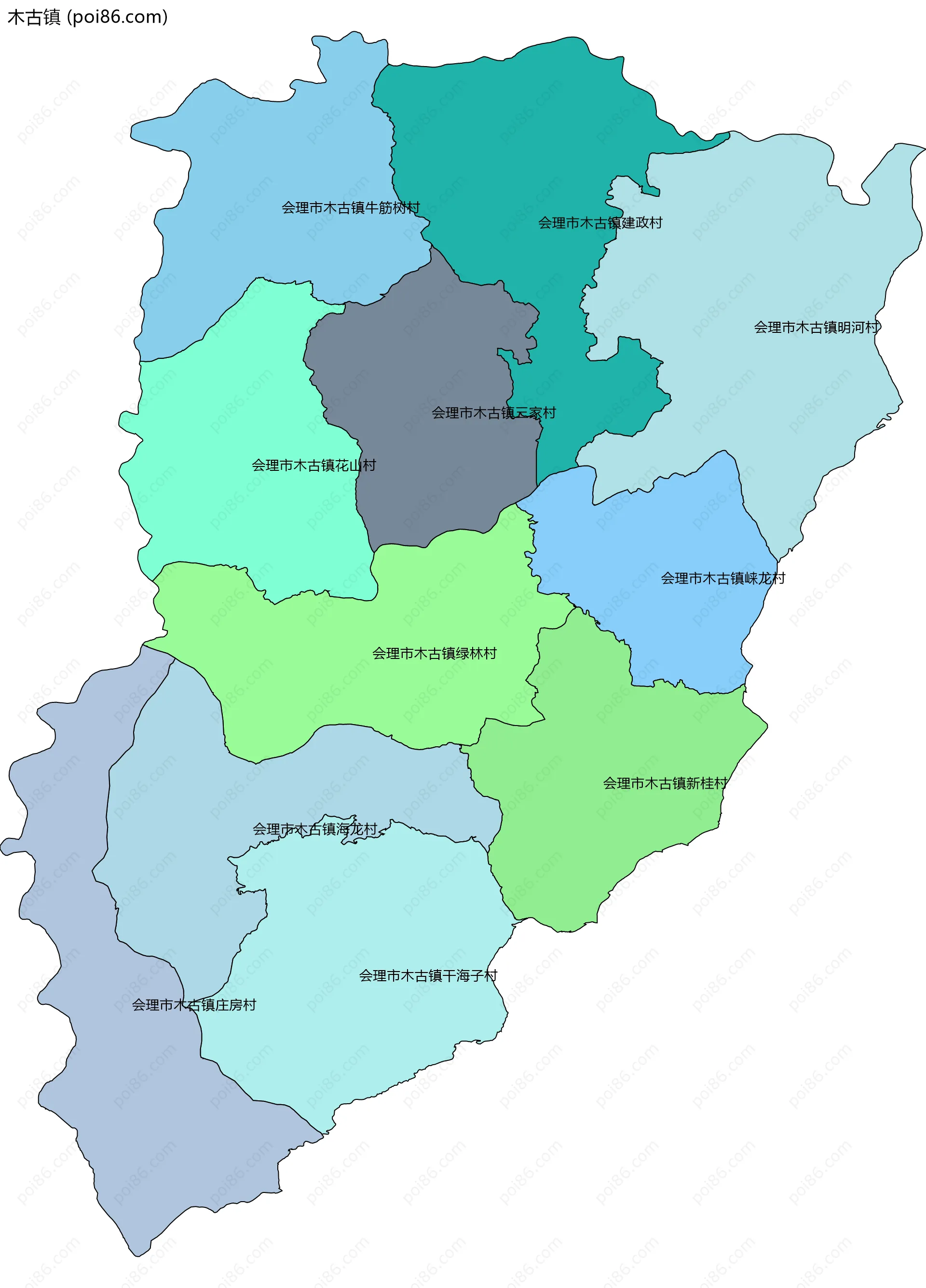 木古镇边界地图(五级行政区划)