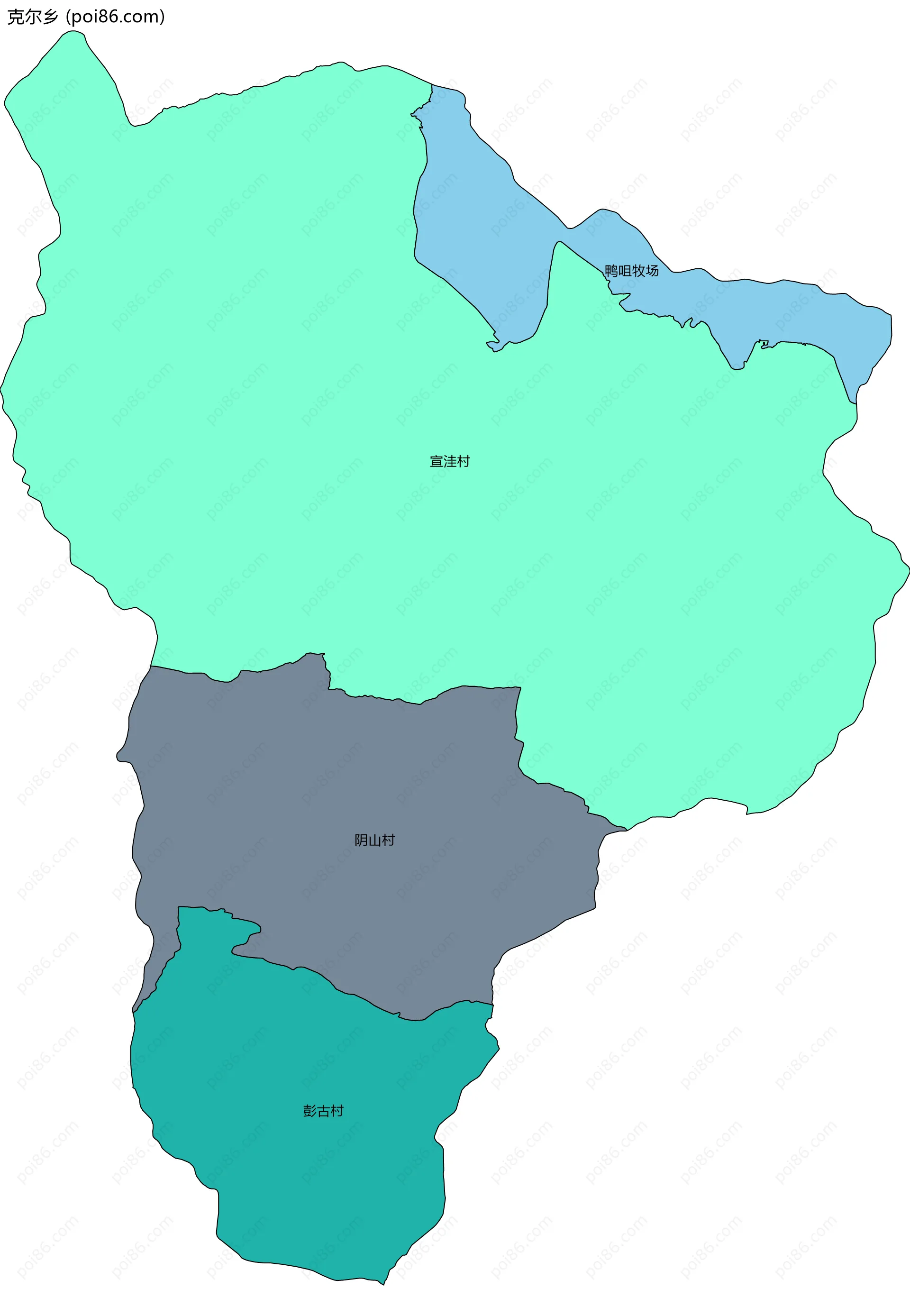 克尔乡边界地图(五级行政区划)