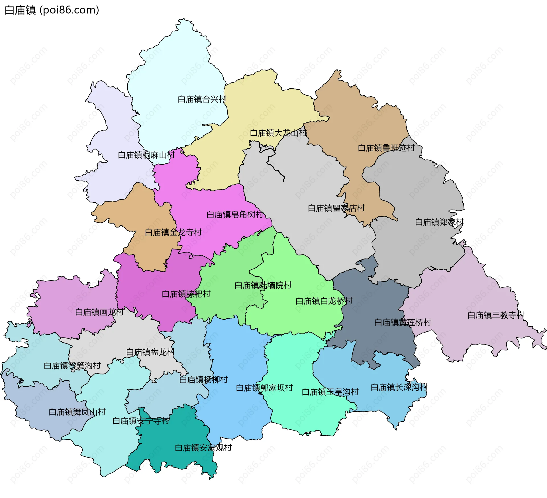 白庙镇边界地图(五级行政区划)