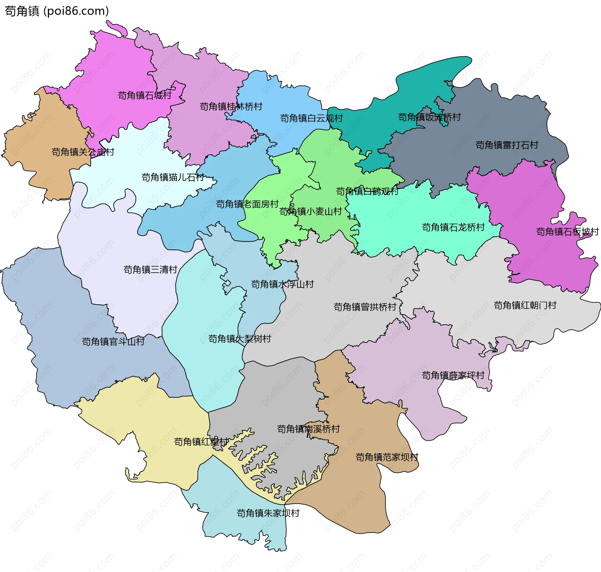 苟角镇边界地图(五级行政区划)