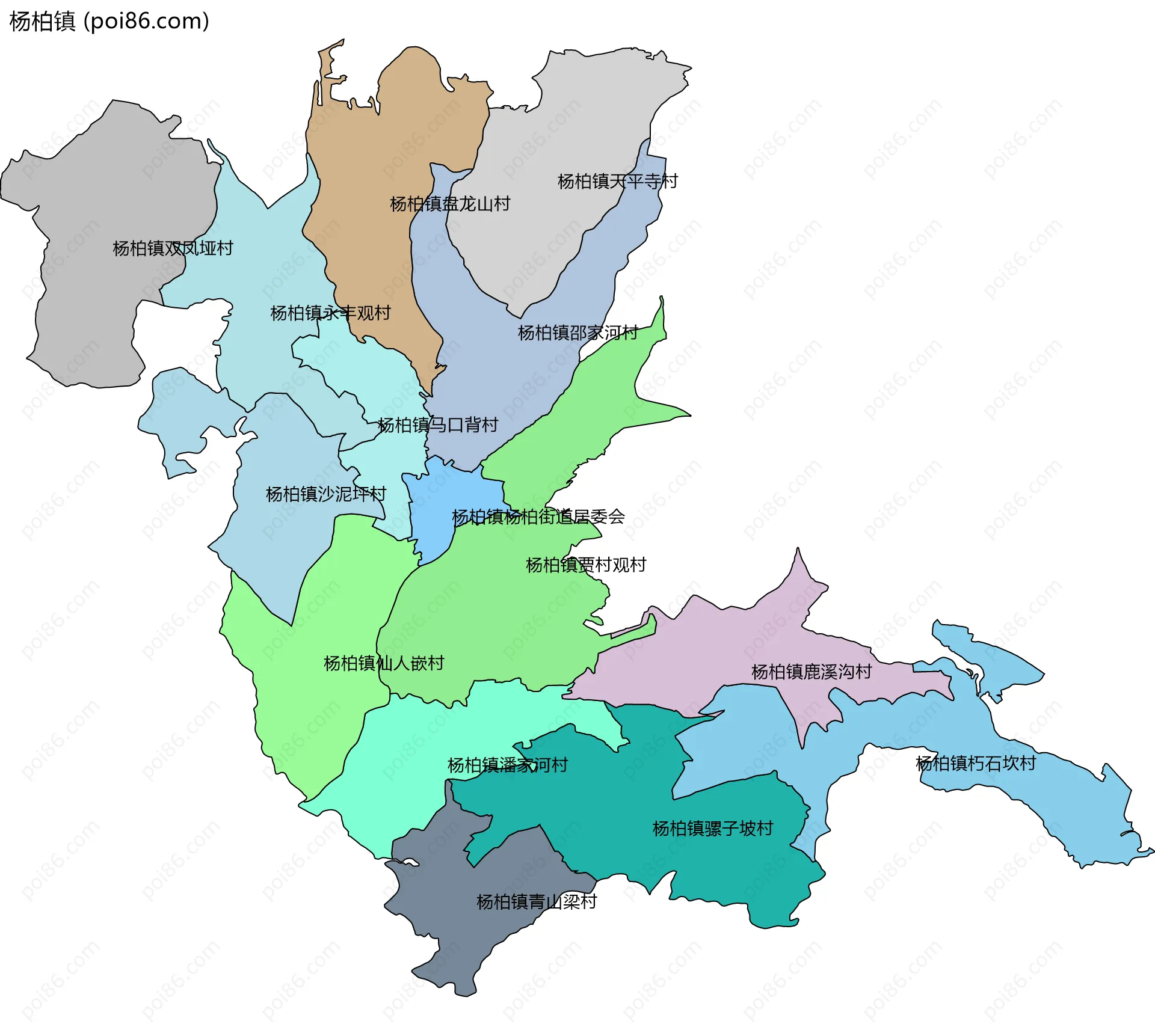 杨柏镇边界地图(五级行政区划)