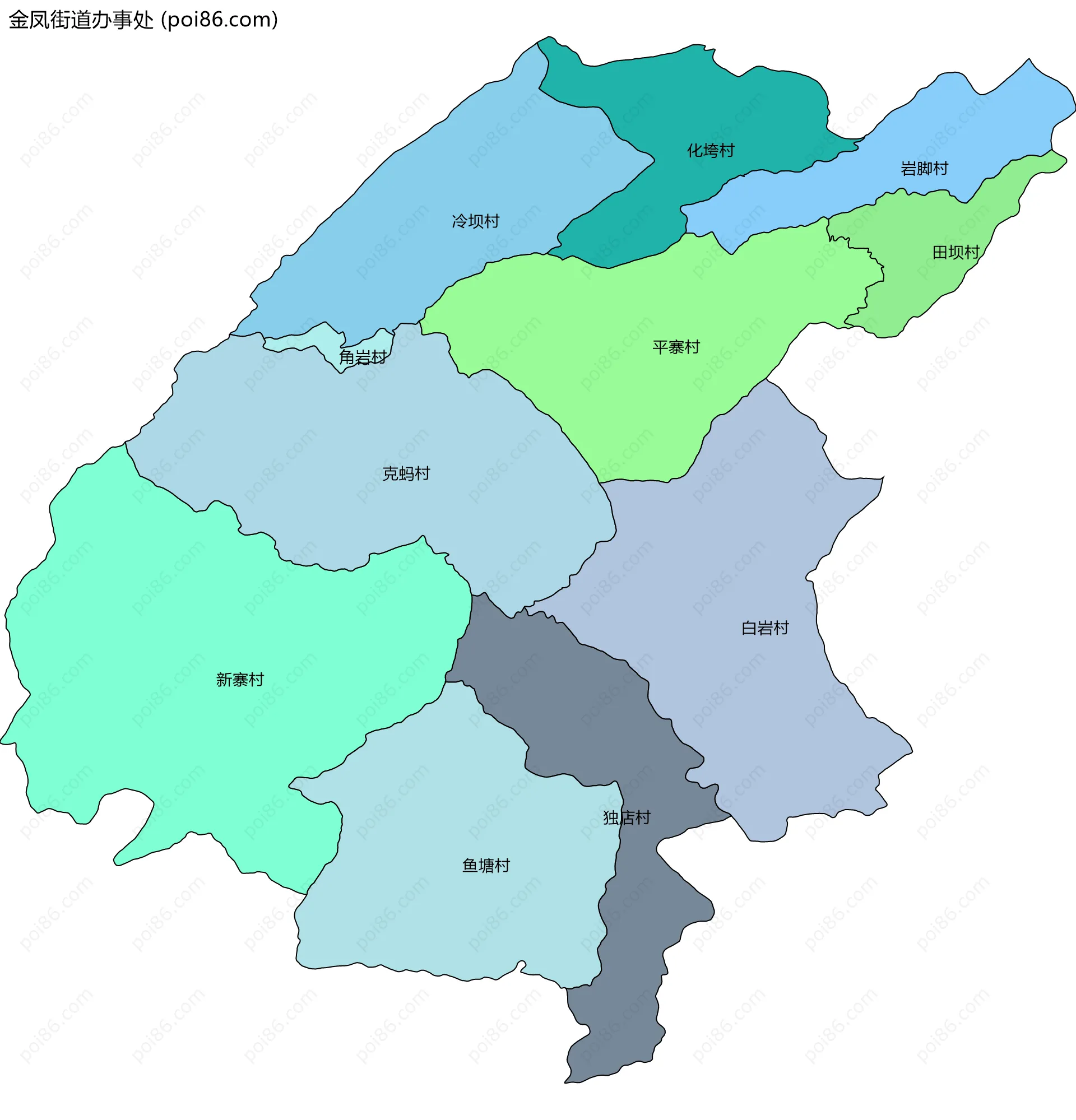 金凤街道办事处边界地图(五级行政区划)