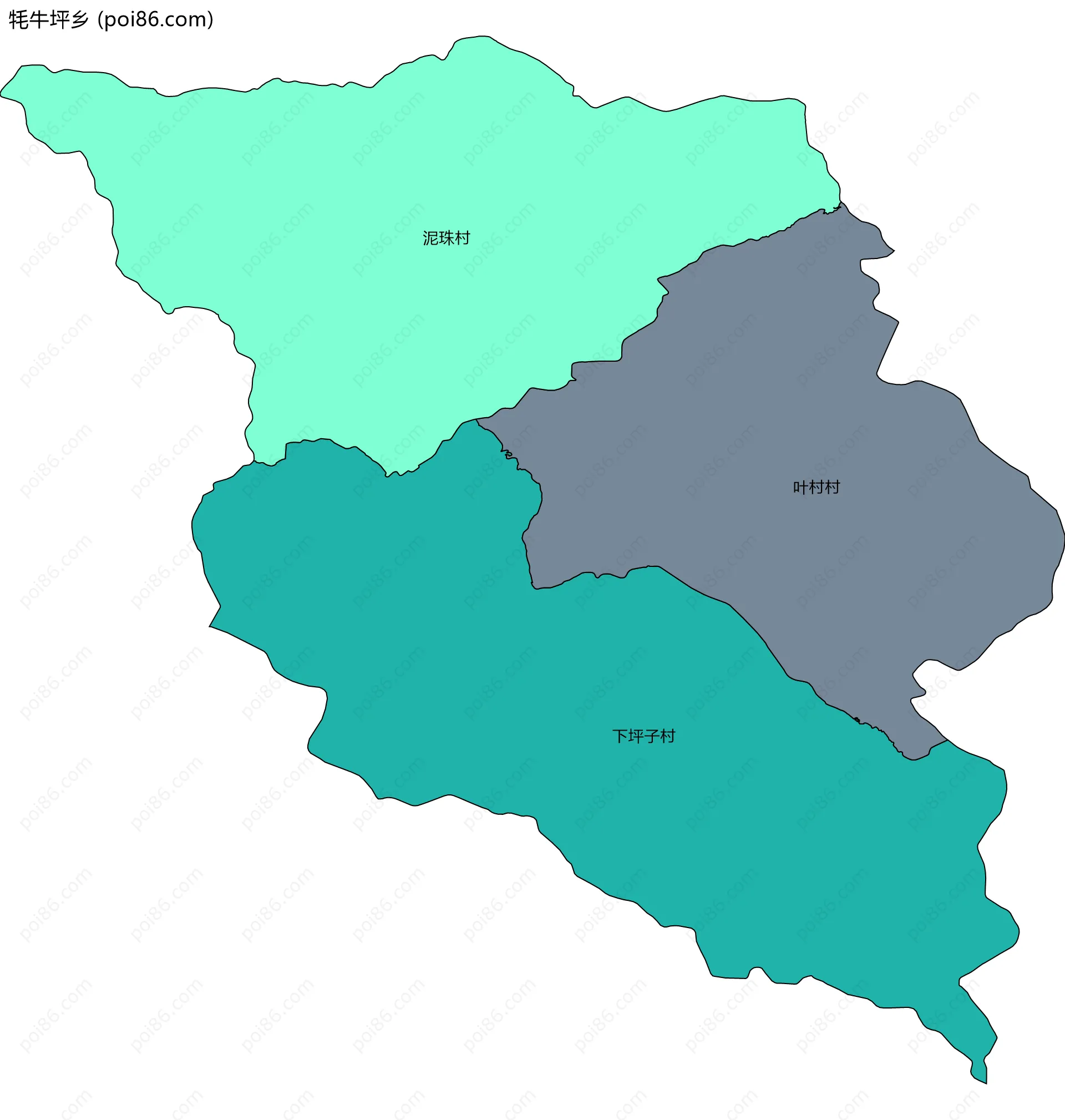 牦牛坪乡边界地图(五级行政区划)
