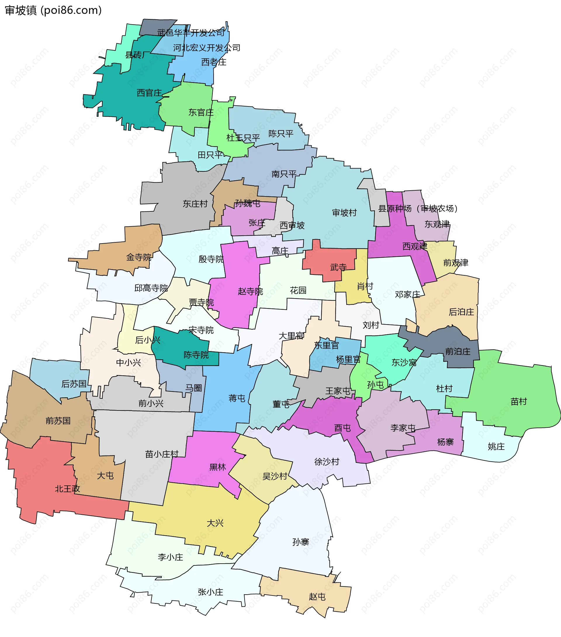 审坡镇边界地图(五级行政区划)