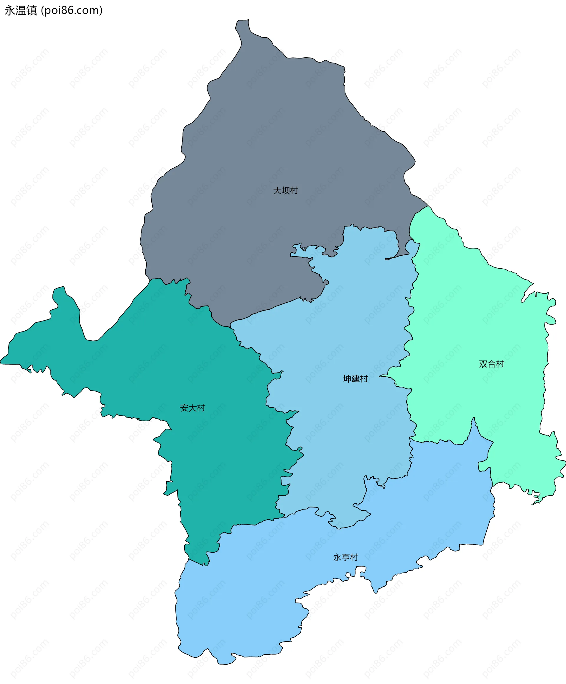 永温镇边界地图(五级行政区划)