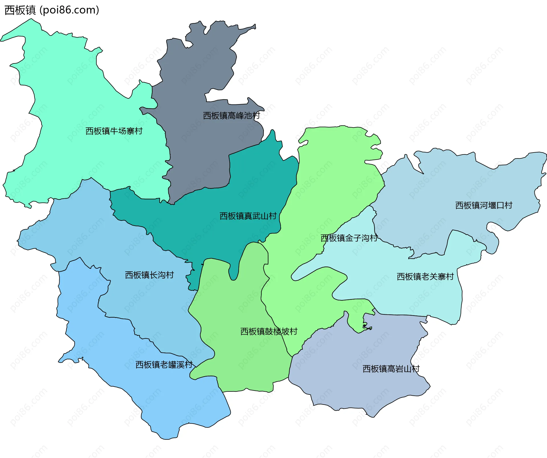 西板镇边界地图(五级行政区划)