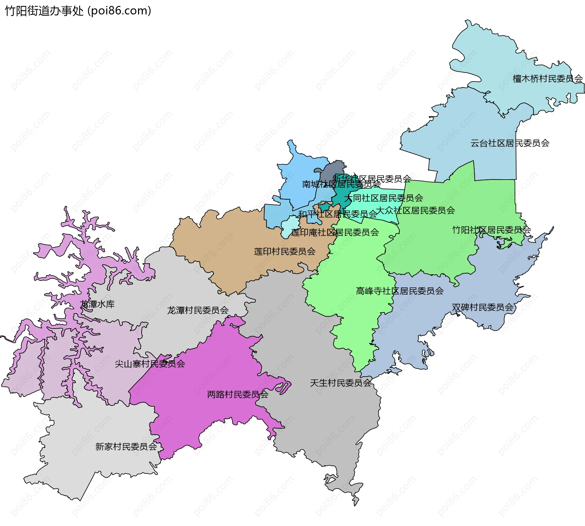 竹阳街道办事处边界地图(五级行政区划)
