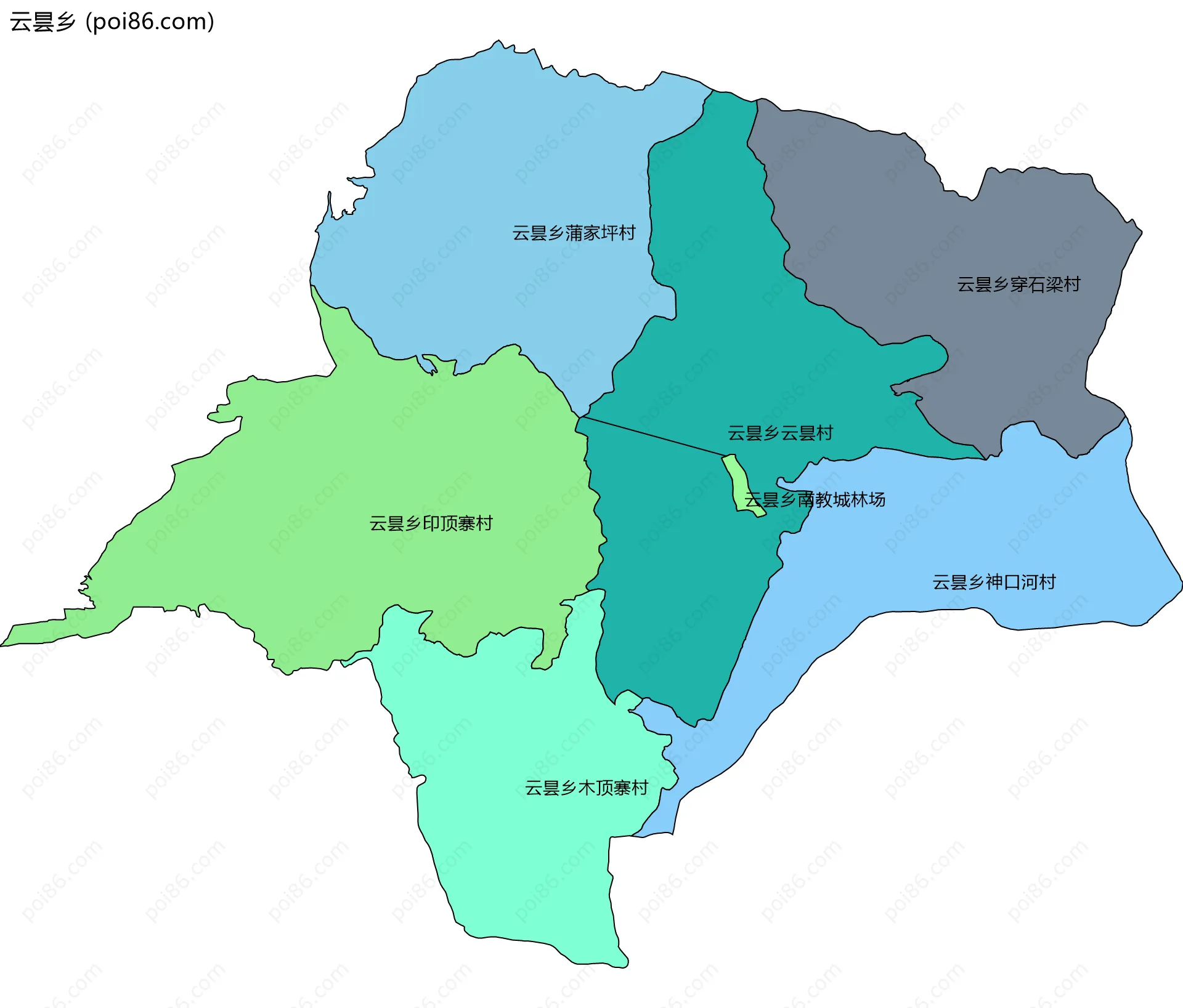 云昙乡边界地图(五级行政区划)