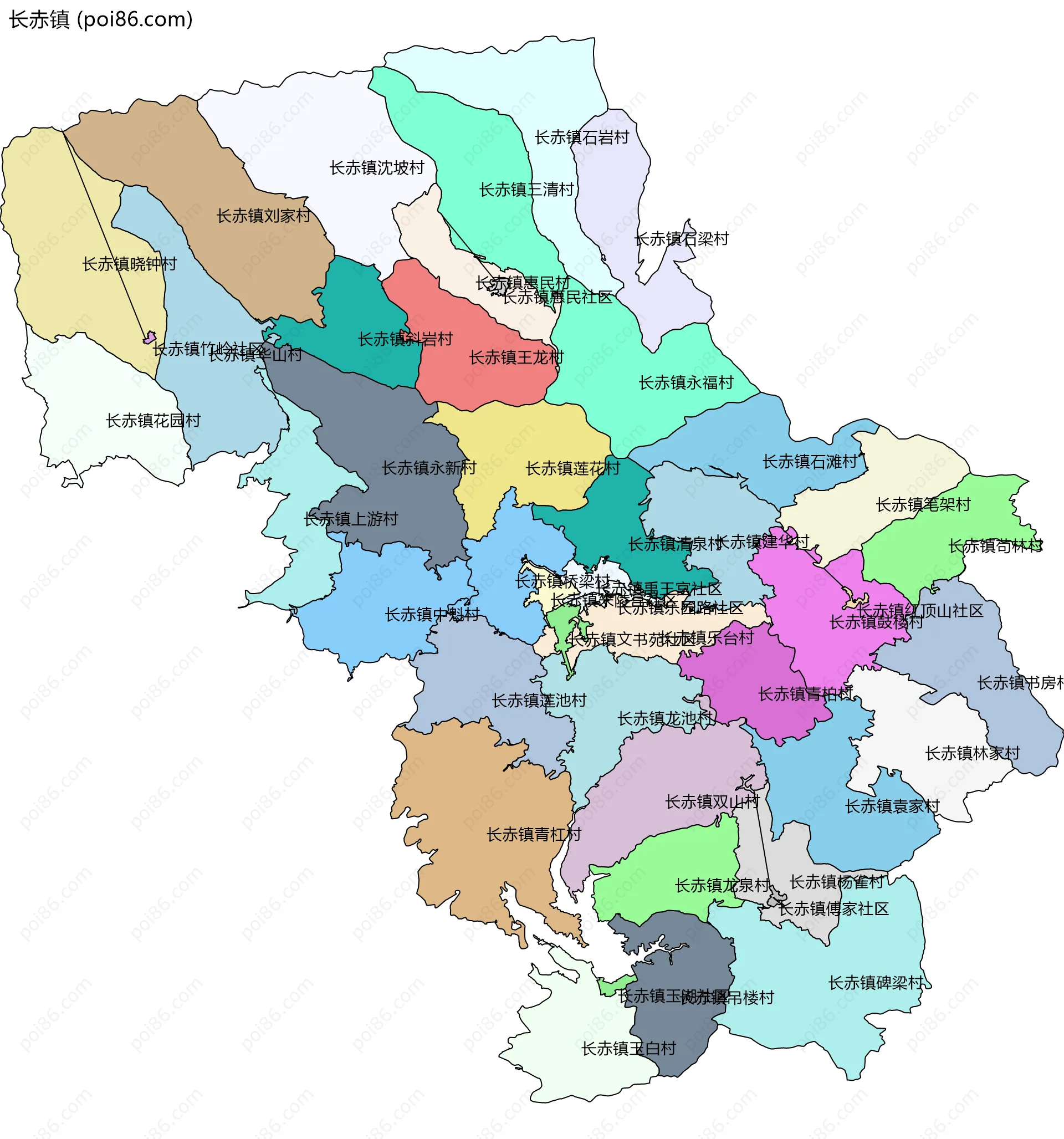 长赤镇边界地图(五级行政区划)