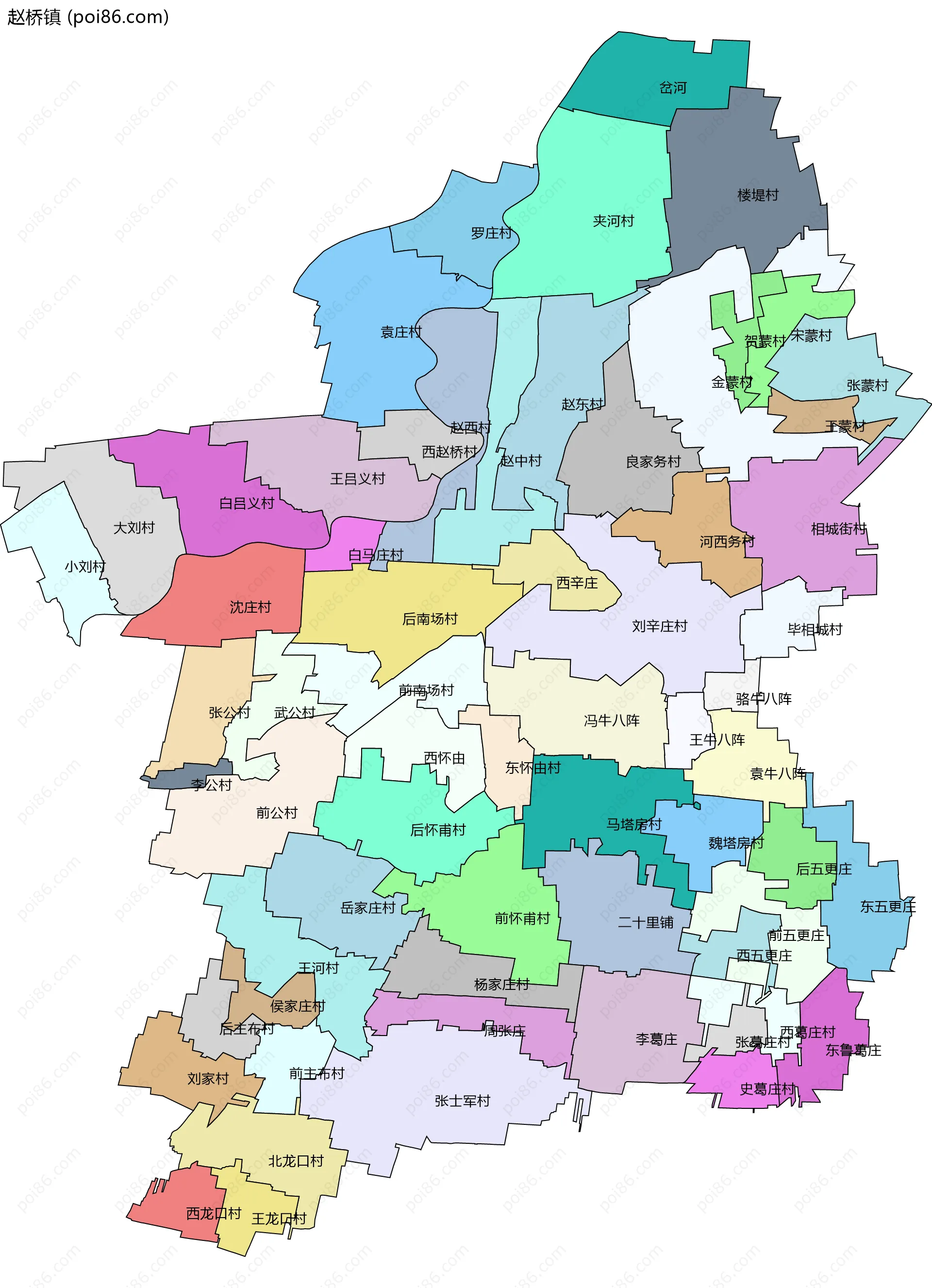 赵桥镇边界地图(五级行政区划)