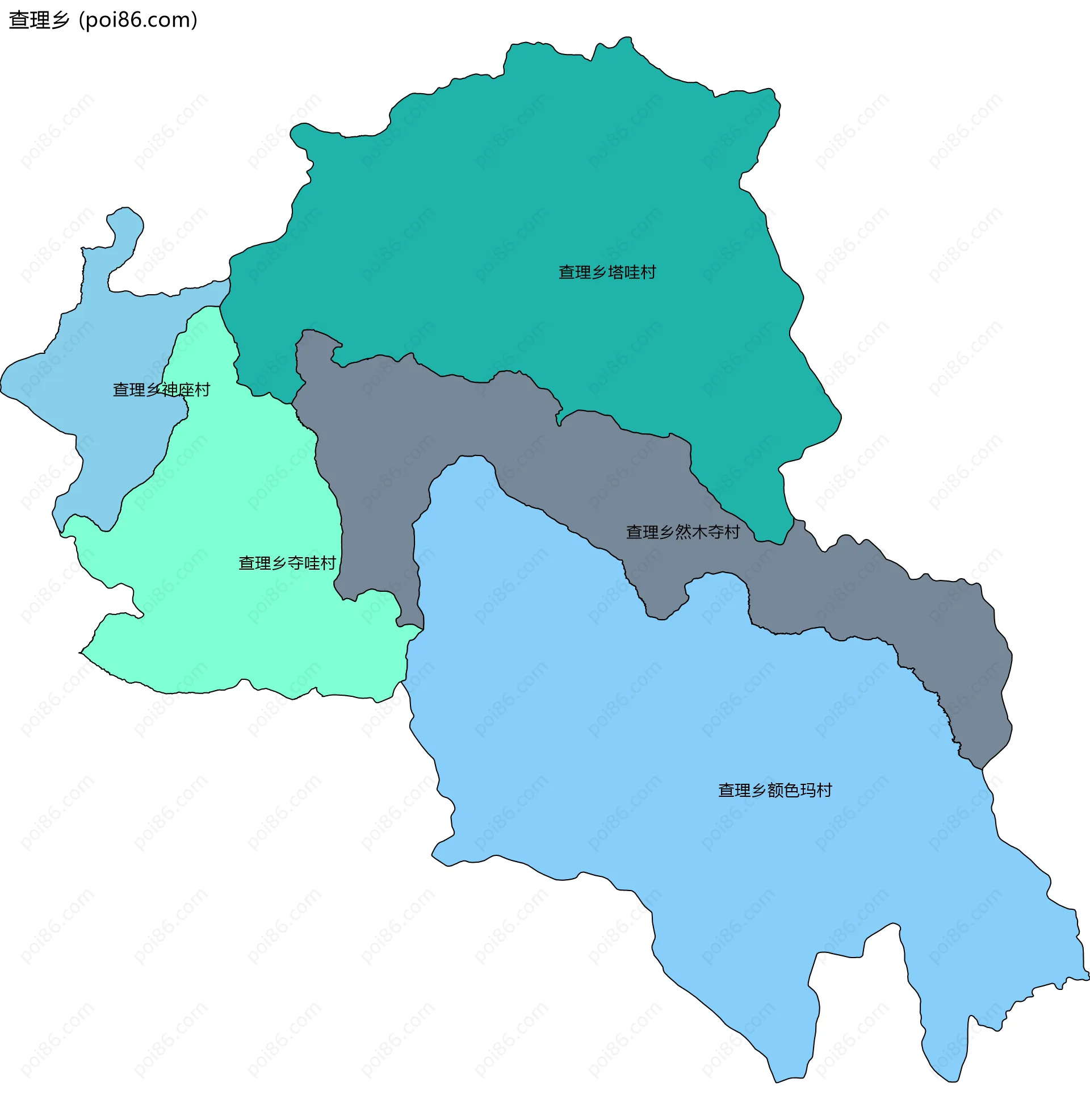 查理乡边界地图(五级行政区划)