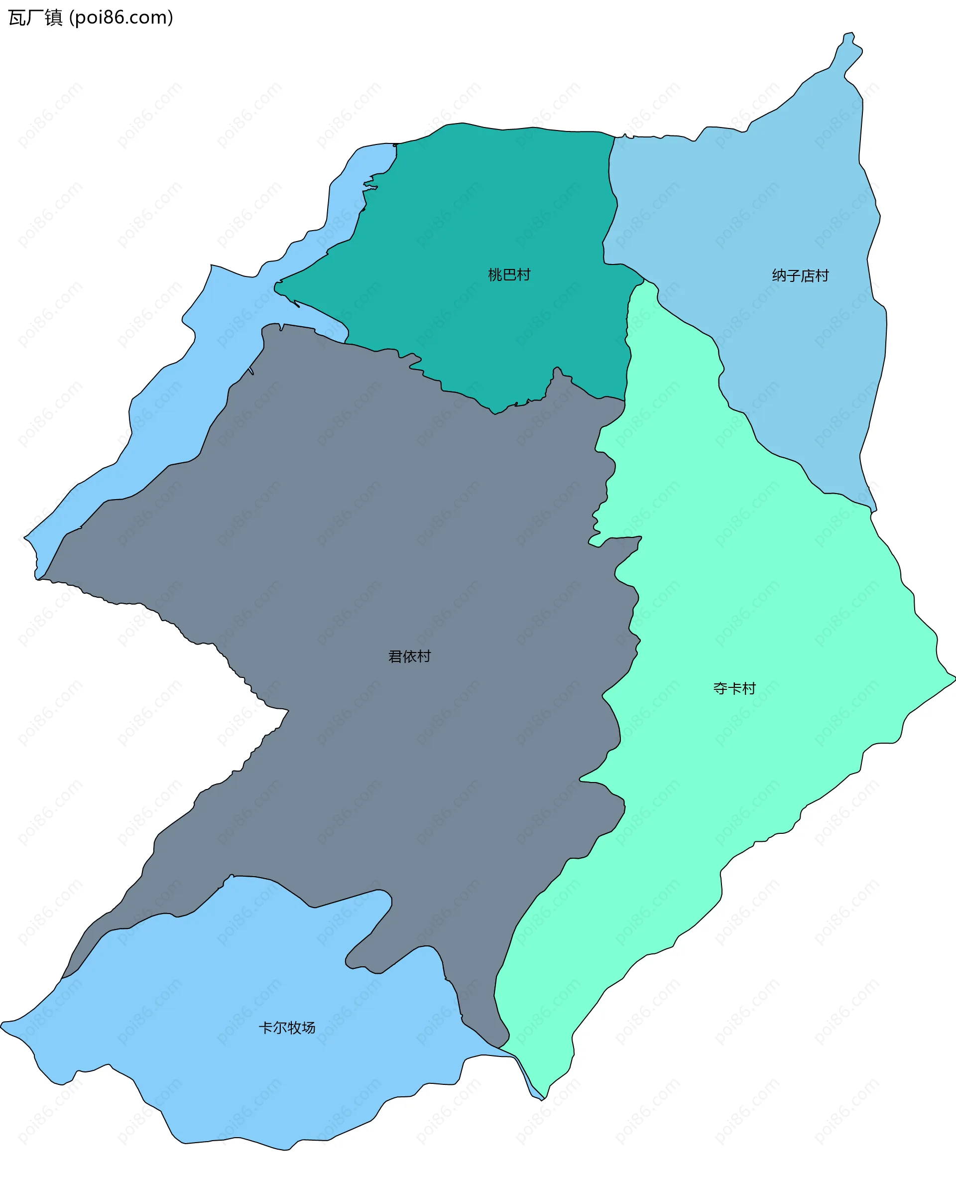 瓦厂镇边界地图(五级行政区划)