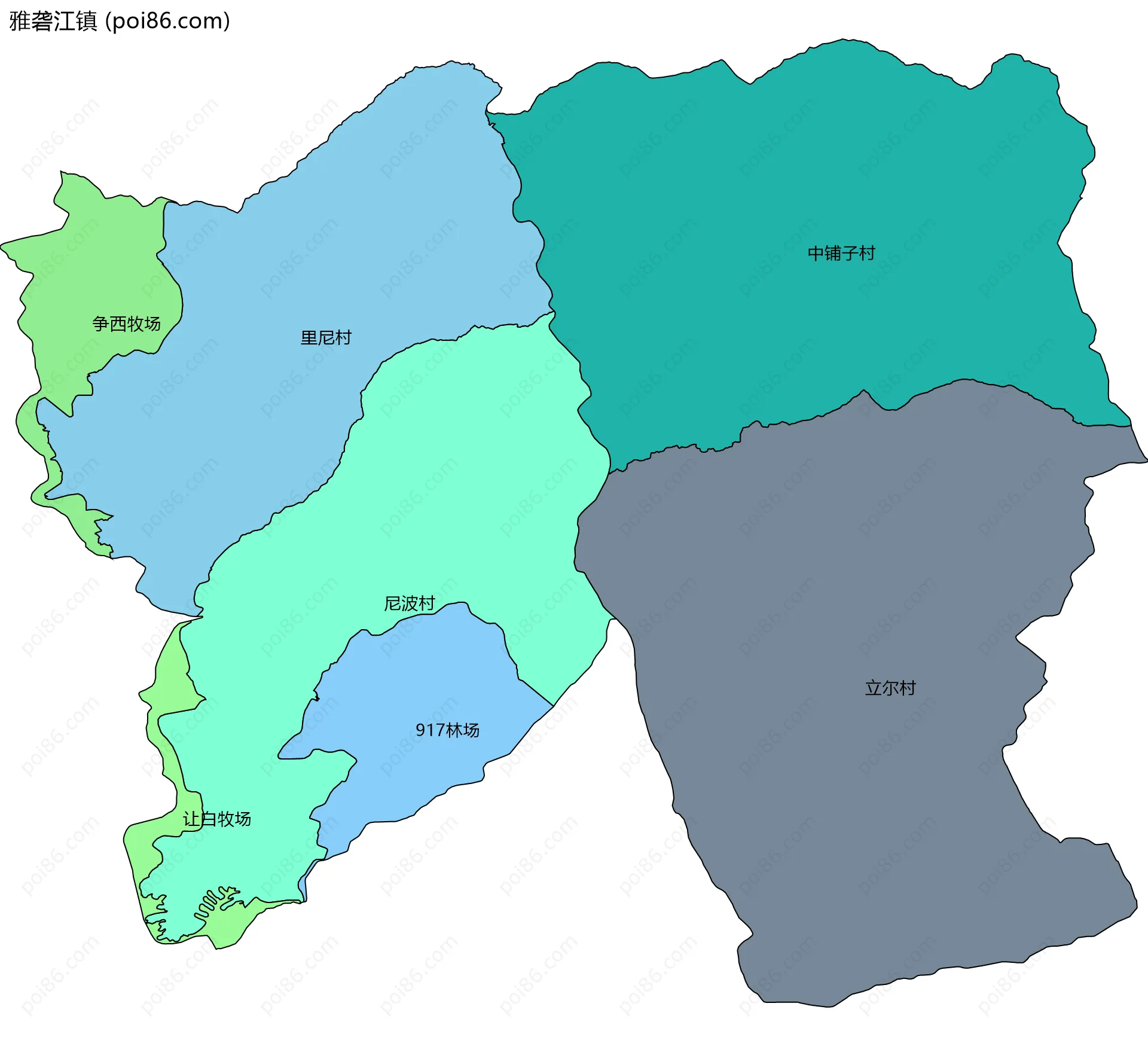 雅砻江镇边界地图(五级行政区划)