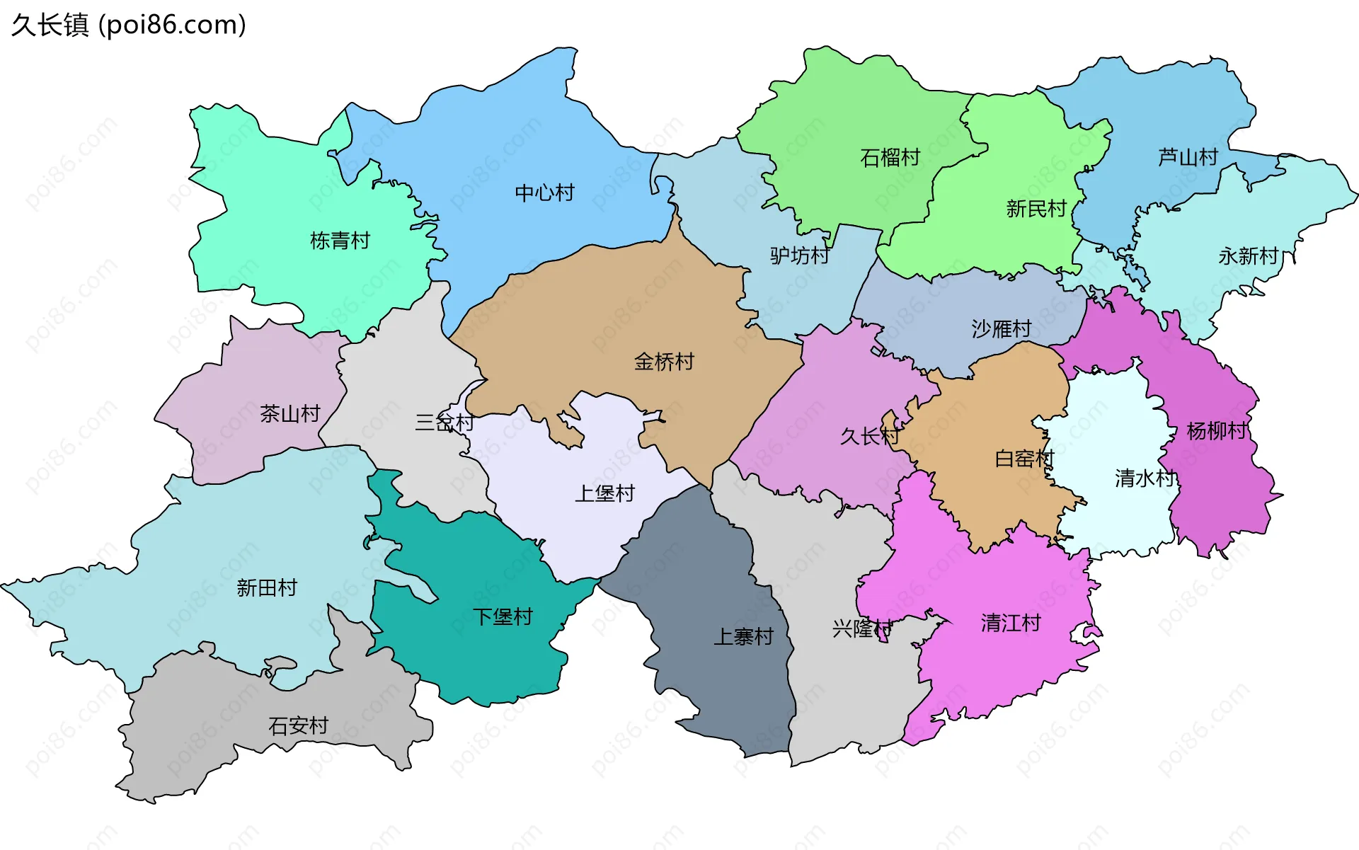 久长镇边界地图(五级行政区划)