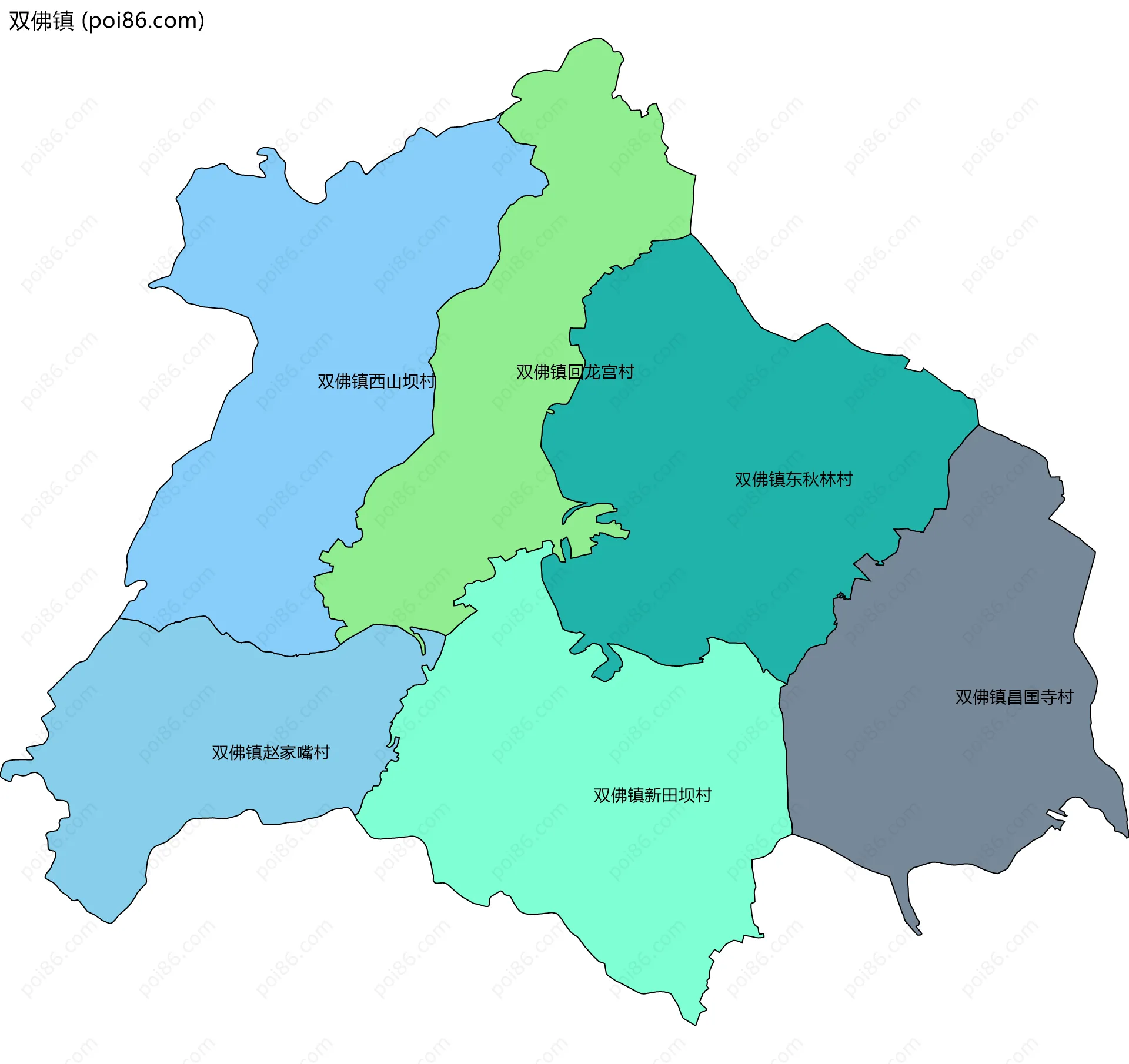 双佛镇边界地图(五级行政区划)