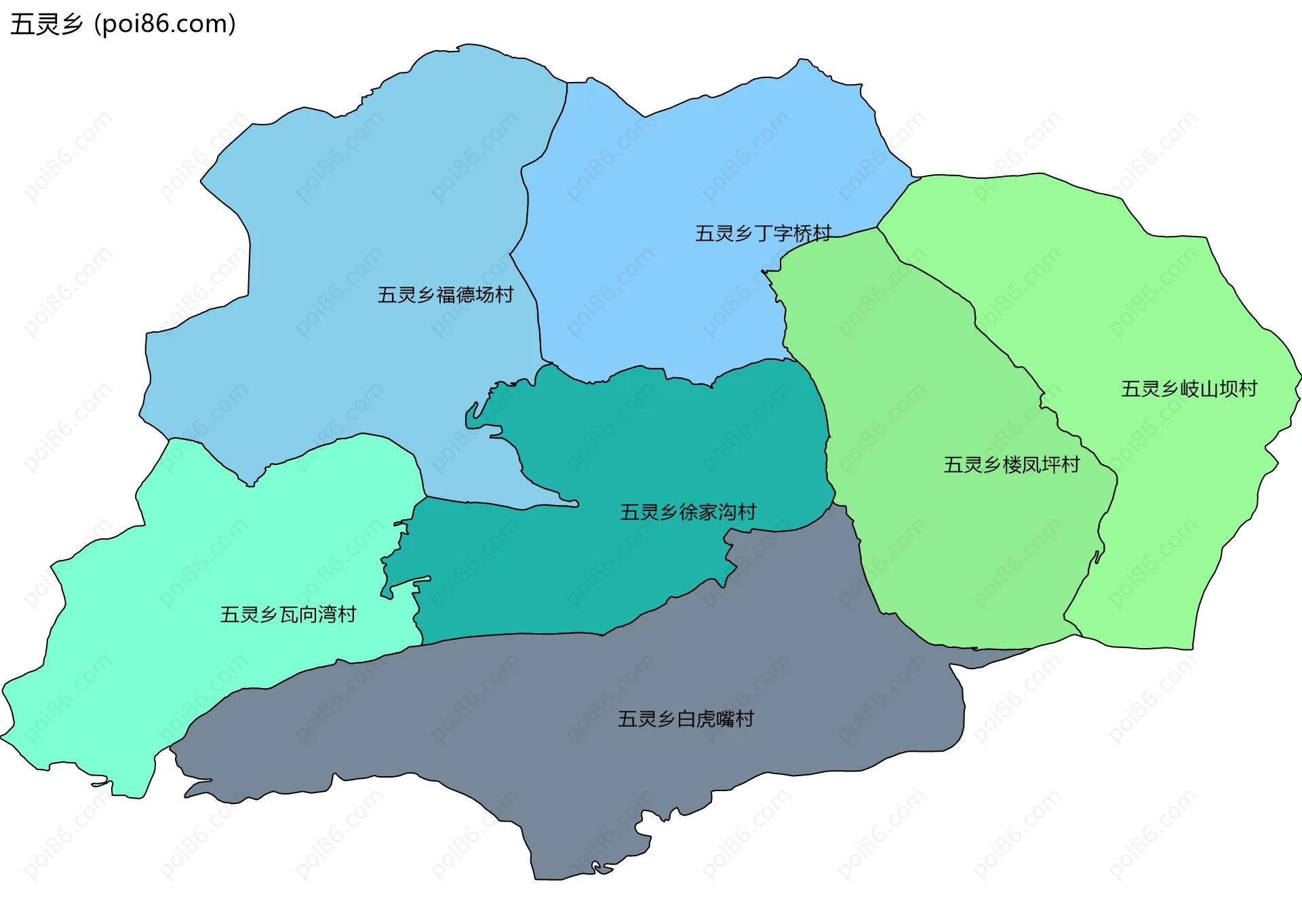 五灵乡边界地图(五级行政区划)