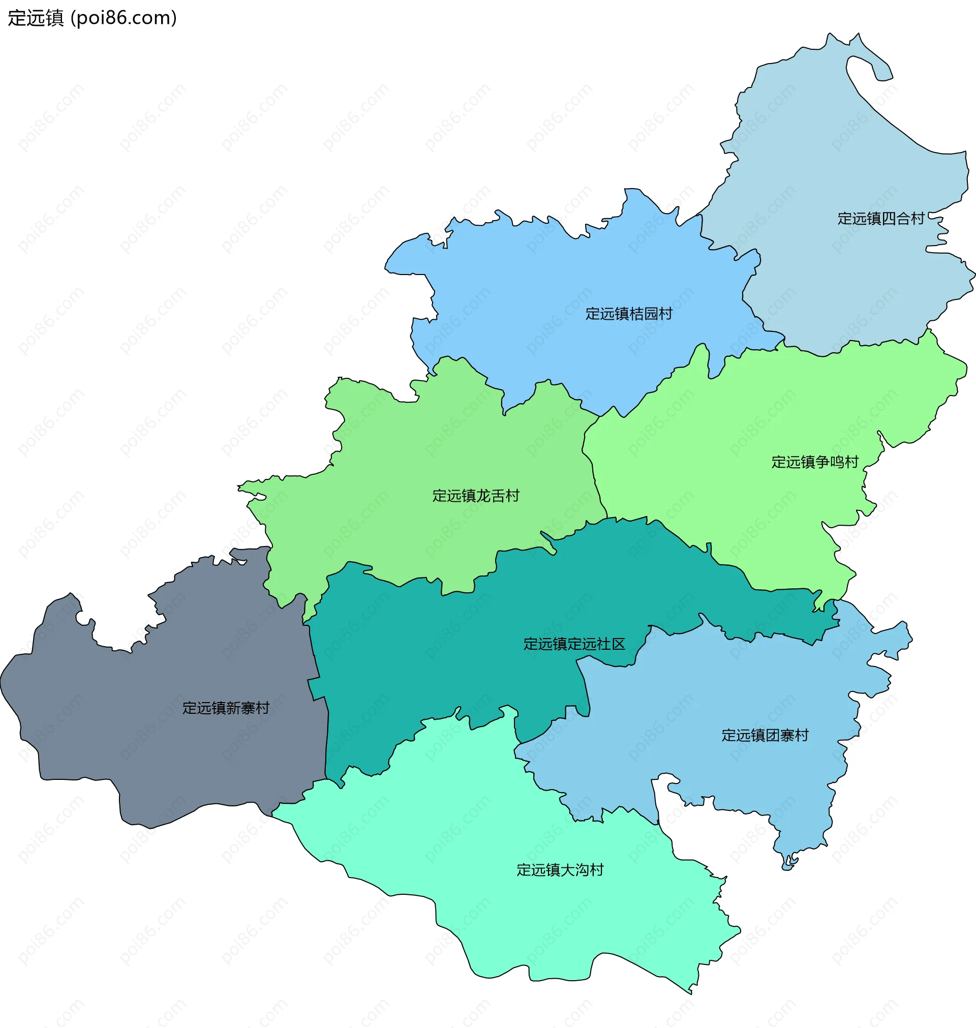 定远镇边界地图(五级行政区划)