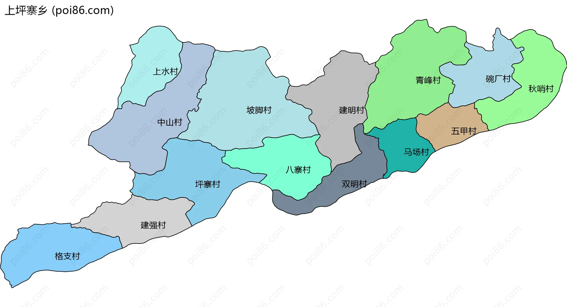 上坪寨乡边界地图(五级行政区划)