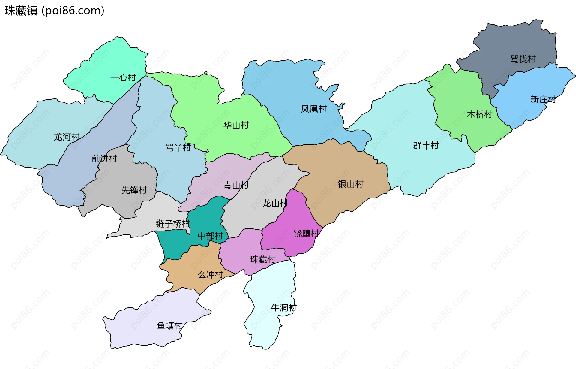 珠藏镇边界地图(五级行政区划)